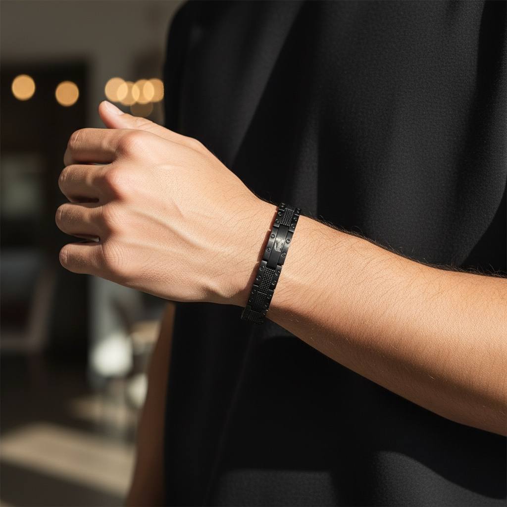 Lacoste Titanium Energy Link Bracelet – Silver, Gold & Black