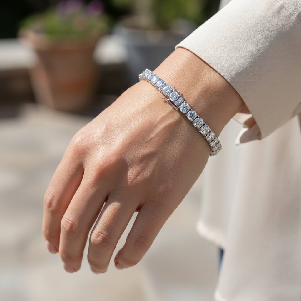 stainless steel Cubic zirconia silver color Tennis Bracelet ( 5mm )