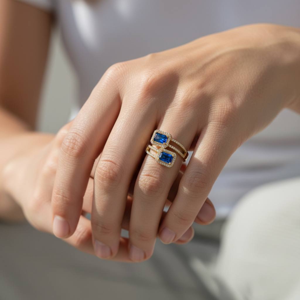 Royal Blue Duo Gem Ring – Silver & Gold