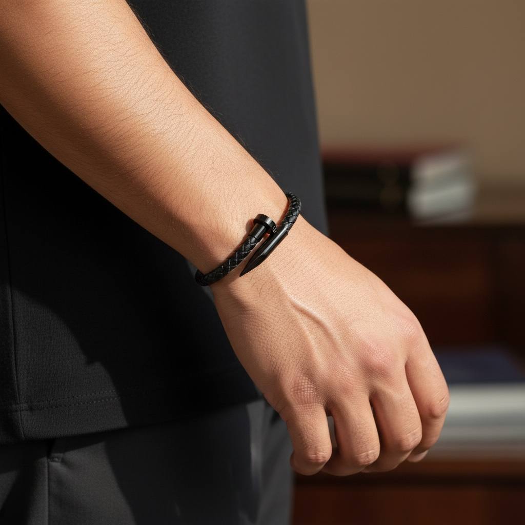 🖋️ Signature Nail Leather Bracelet – Midnight Blue Edition