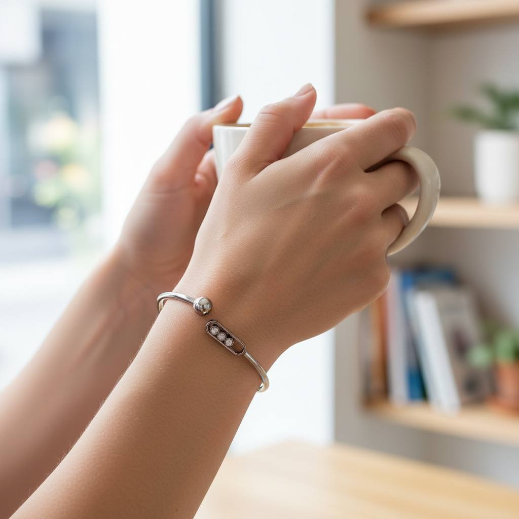 Messica Triple Crystal Open Cuff Bracelet – Gold & Silver ✨
