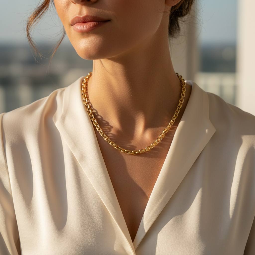 Classic Round Link Gold-Plated Necklace ✨
