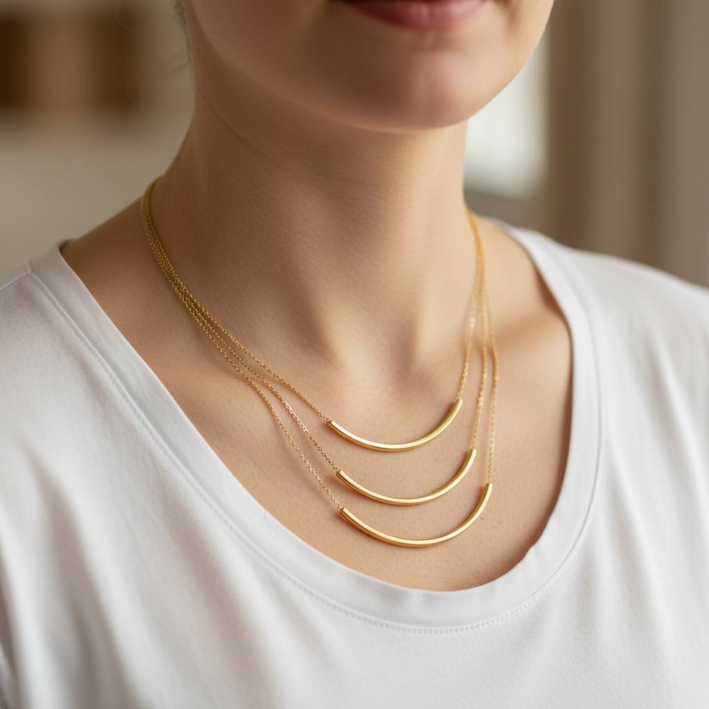 Minimal Curve triple layer Bar Necklace ✨