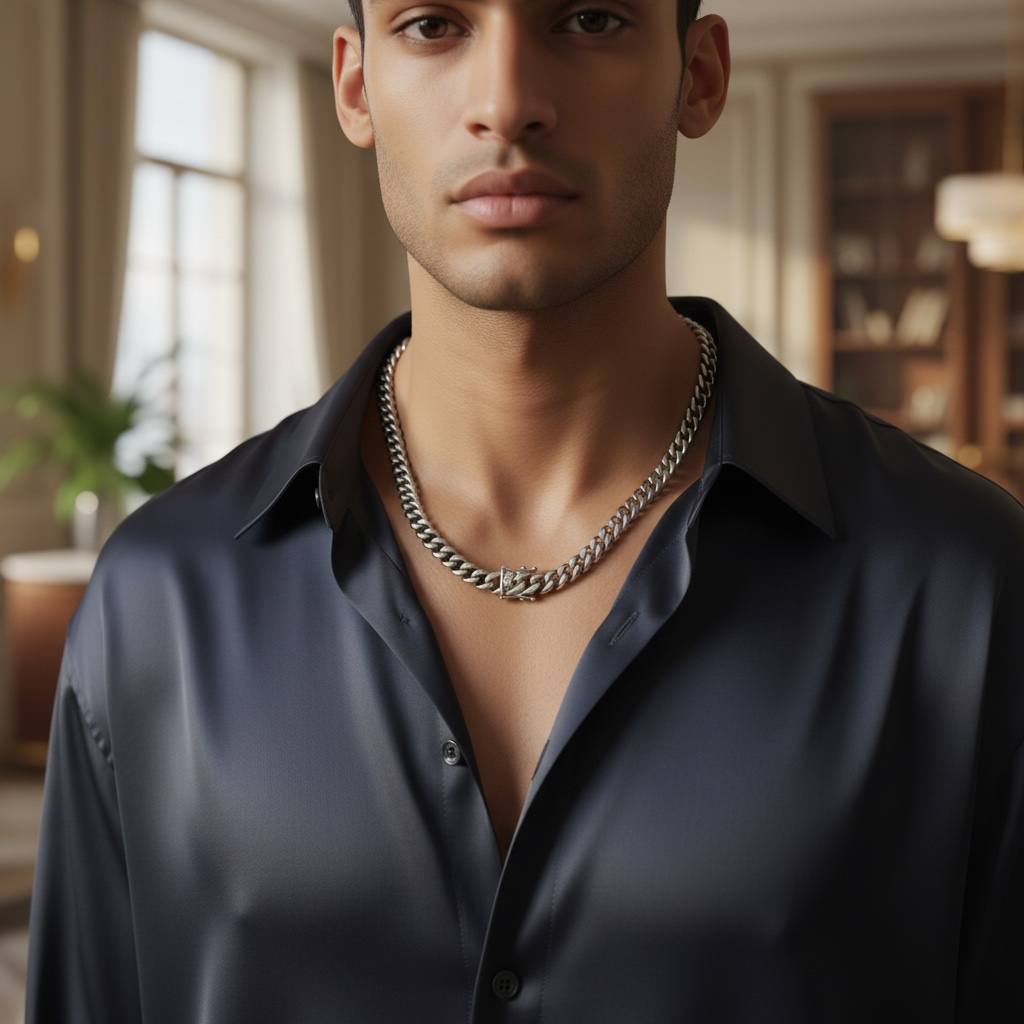 Classic Cuban Chain Necklace – Silver Tone ✨