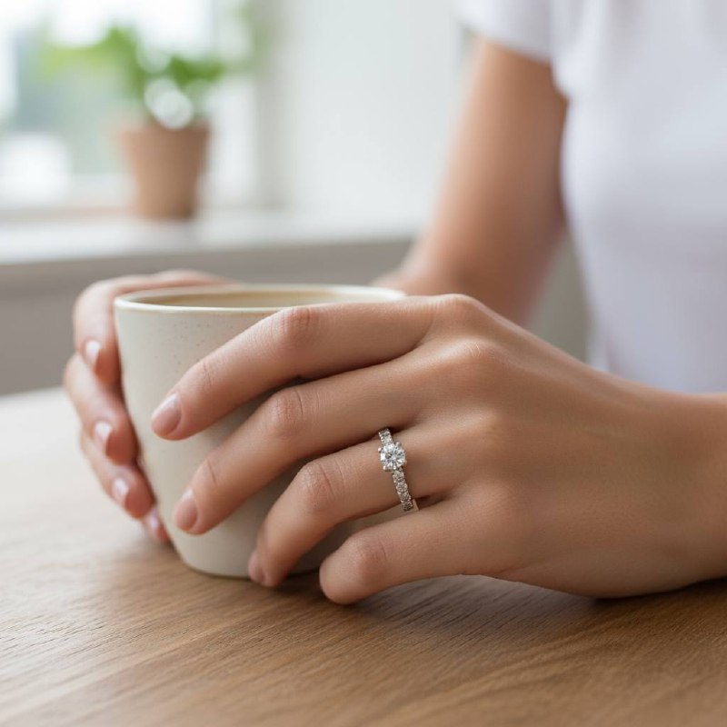Luxe solitaire half stone Silver color Ring