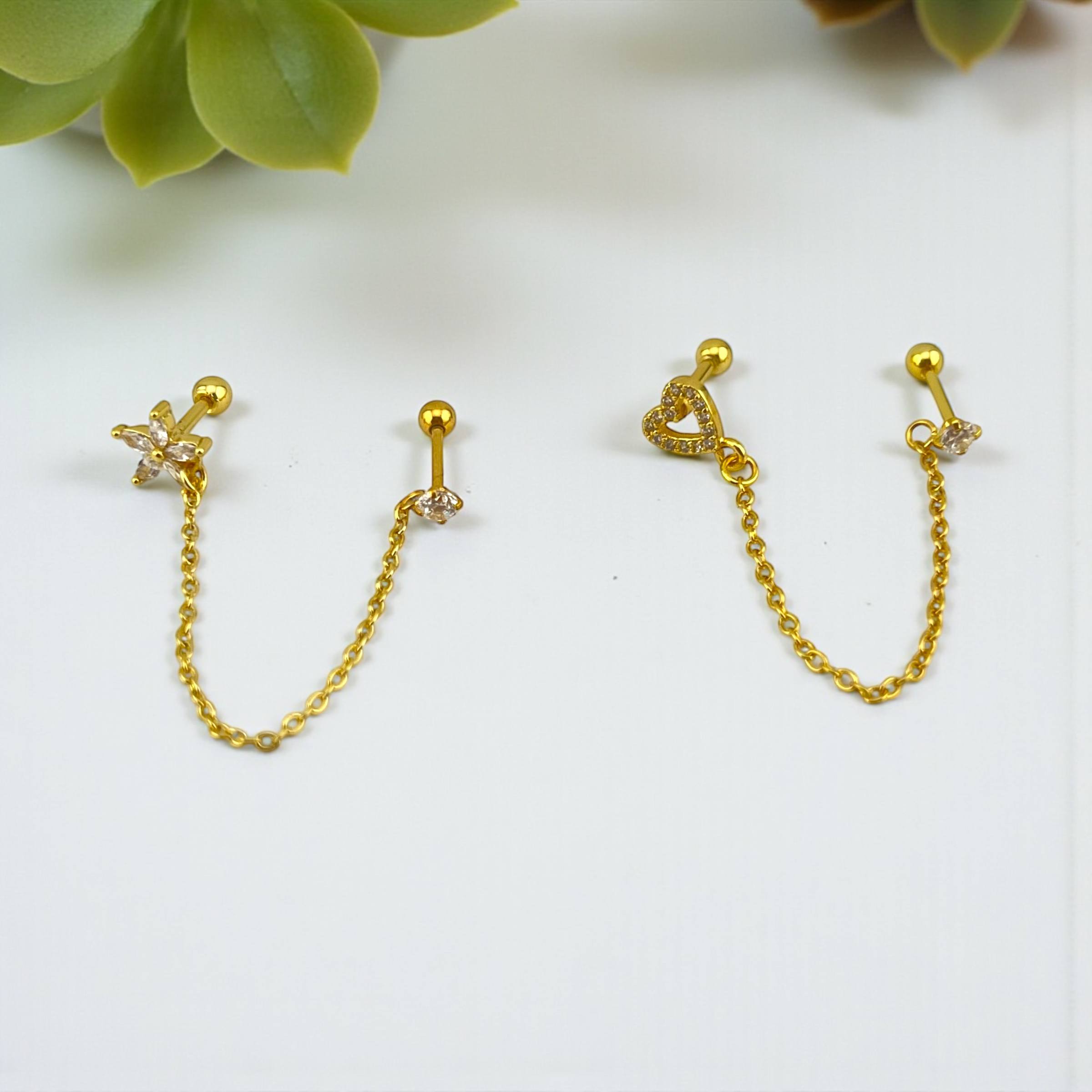 Crystal Bloom Chain Piercing heart and star