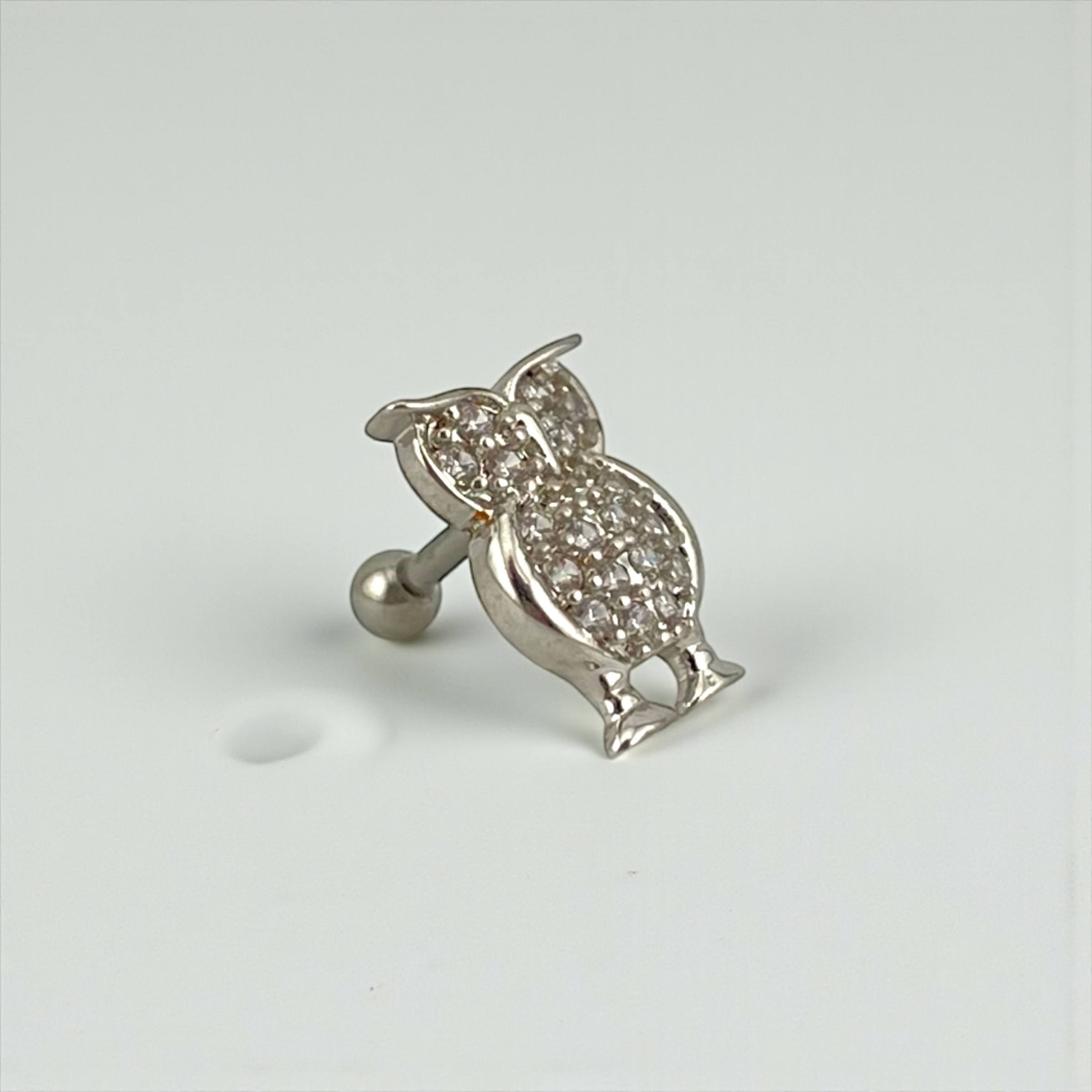 Silver color Crystal Owl Cartilage piercing🦉💎