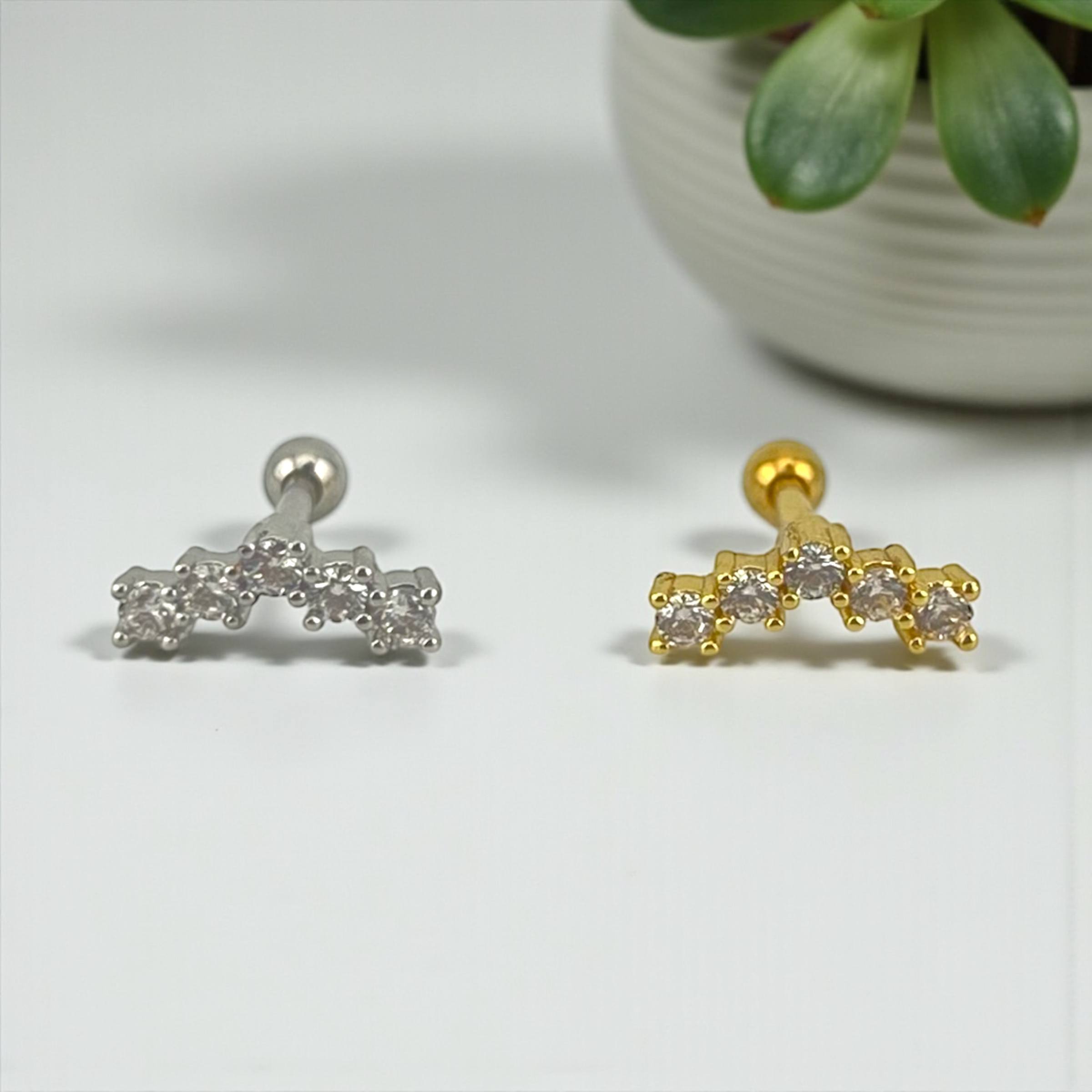 Gold Crystal Arc Stud ear piercing ✨🌙