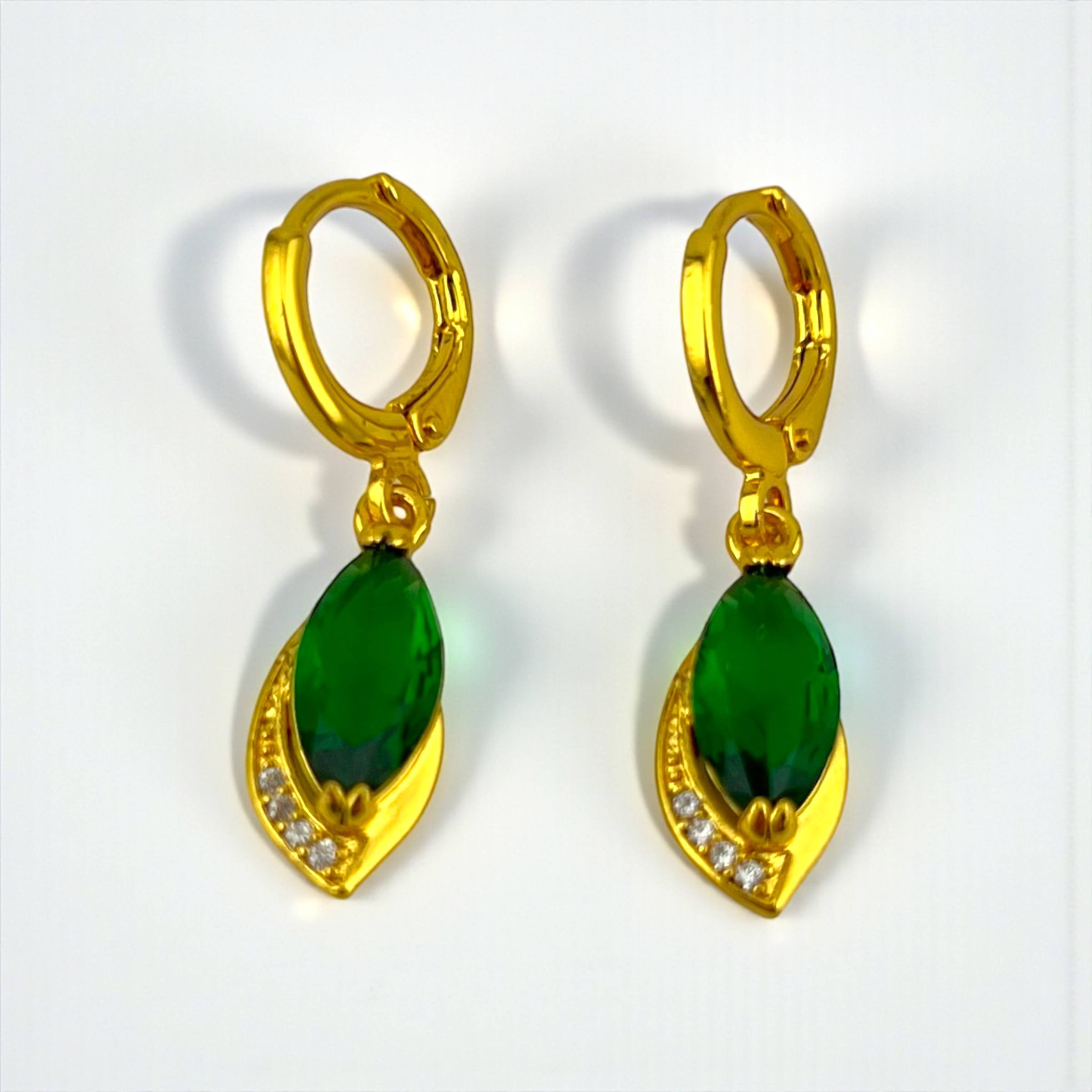 Emerald Drop Hoop Earrings – 18K Gold-Plated Luxury ✨
