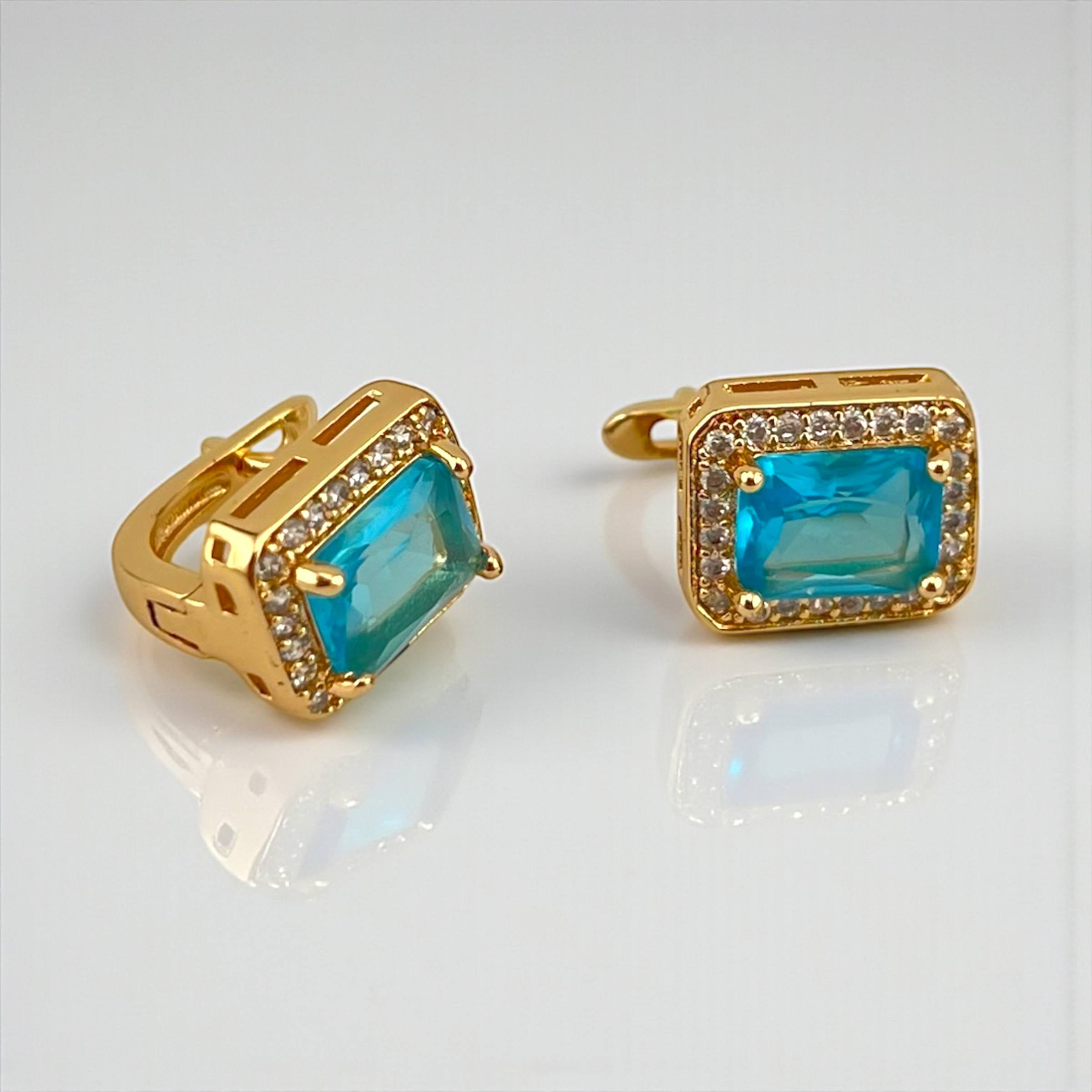 Ocean Blue Halo Statement earrings – 18K Gold-Plated ✨