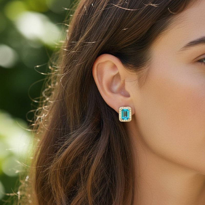 Ocean Blue Halo Statement earrings – 18K Gold-Plated ✨