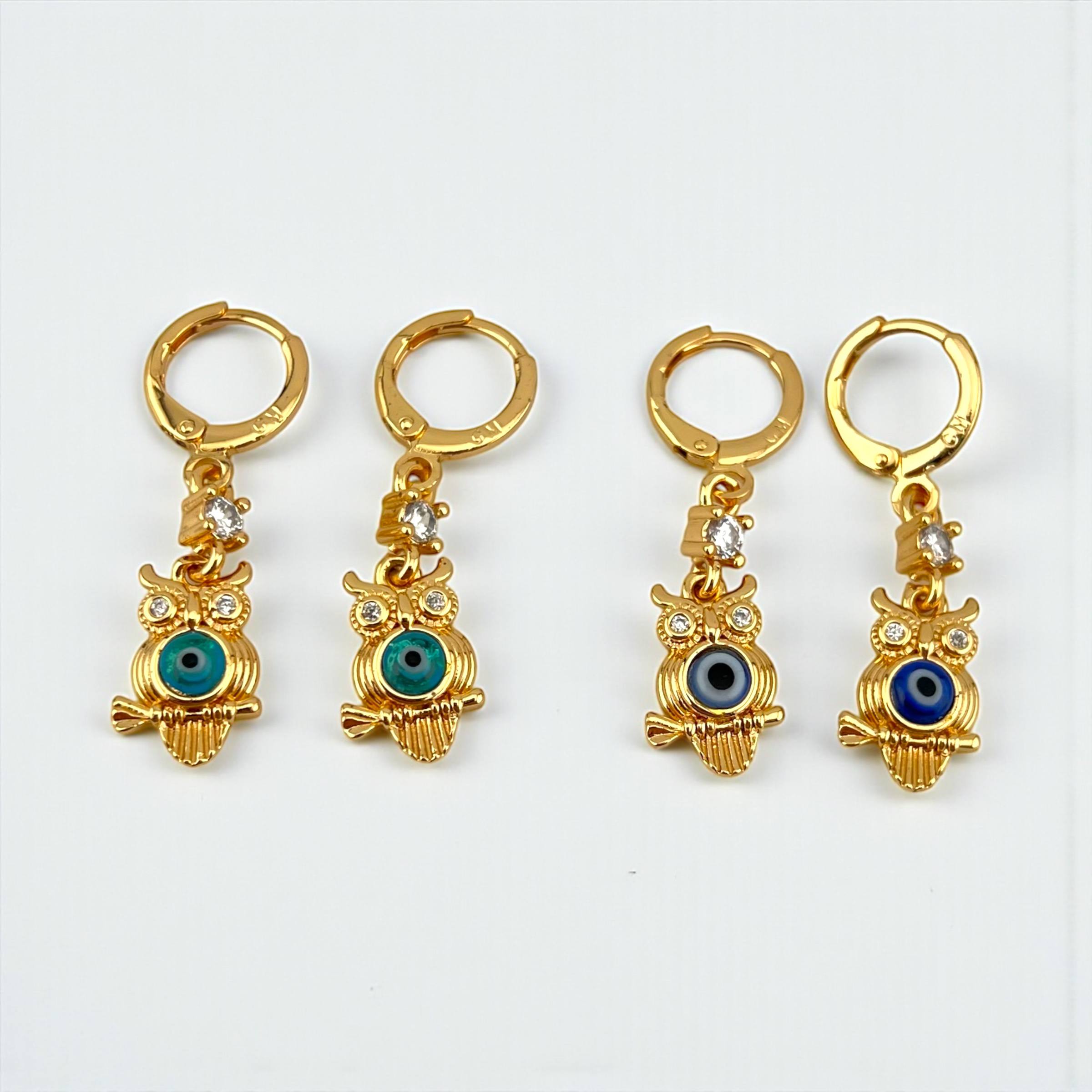 Owl Evil Eye Drop Earrings – 18K Gold-Plated ✨🦉