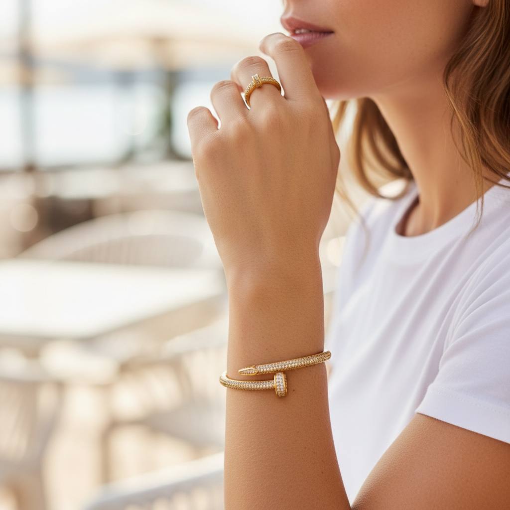 thick nail cartier– Gold bangle and ring