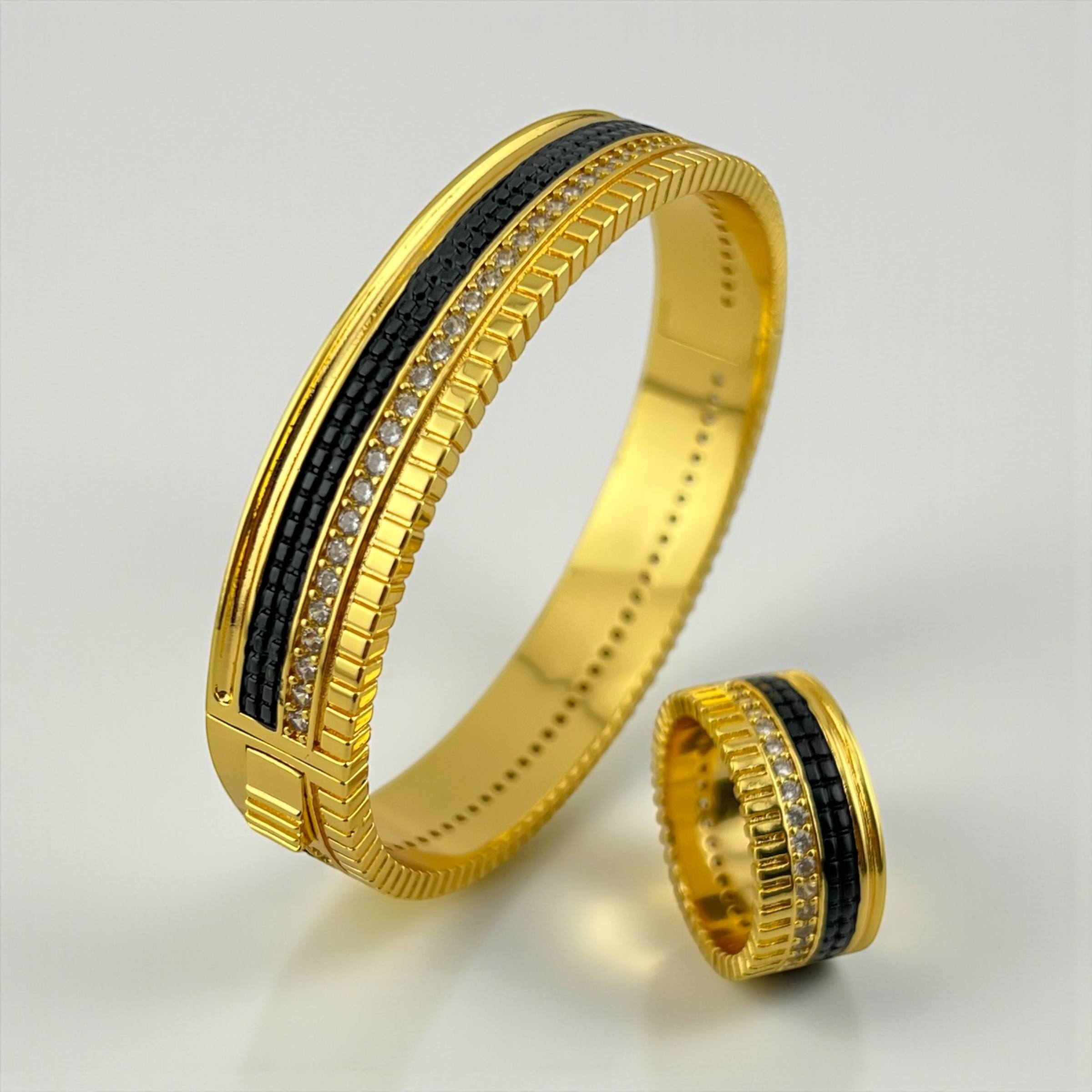 Bocherone Gold & Black bangle & Ring Set