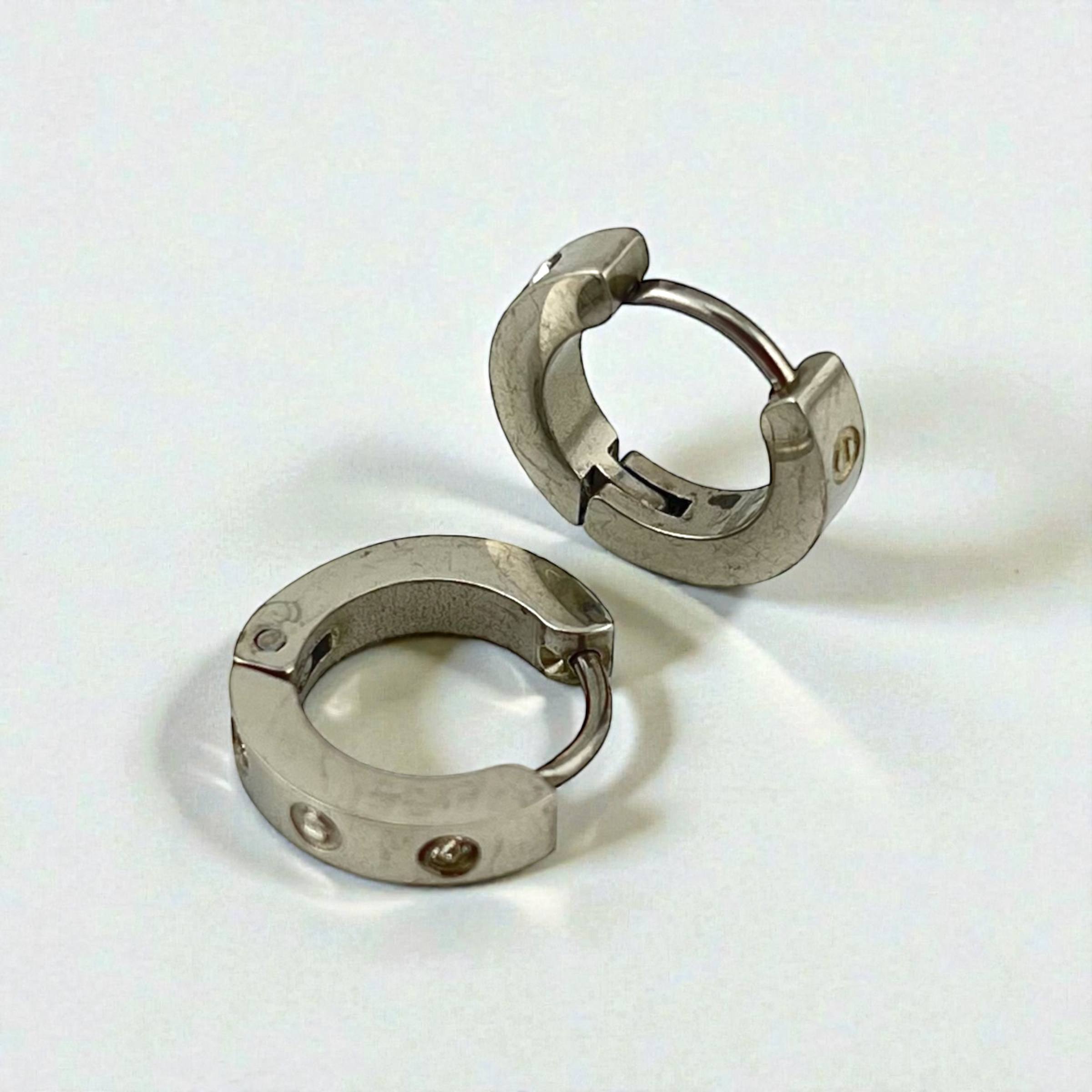 Stainless steel Cartier with stone Minimal Screw Detail Hoop Earrings – Silver ✨