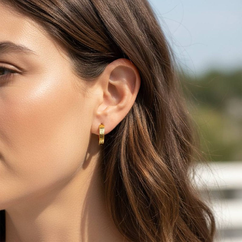 Stainless steel seda cartier Gold Screw Detail Hoop Earrings – Bold & Minimal ✨