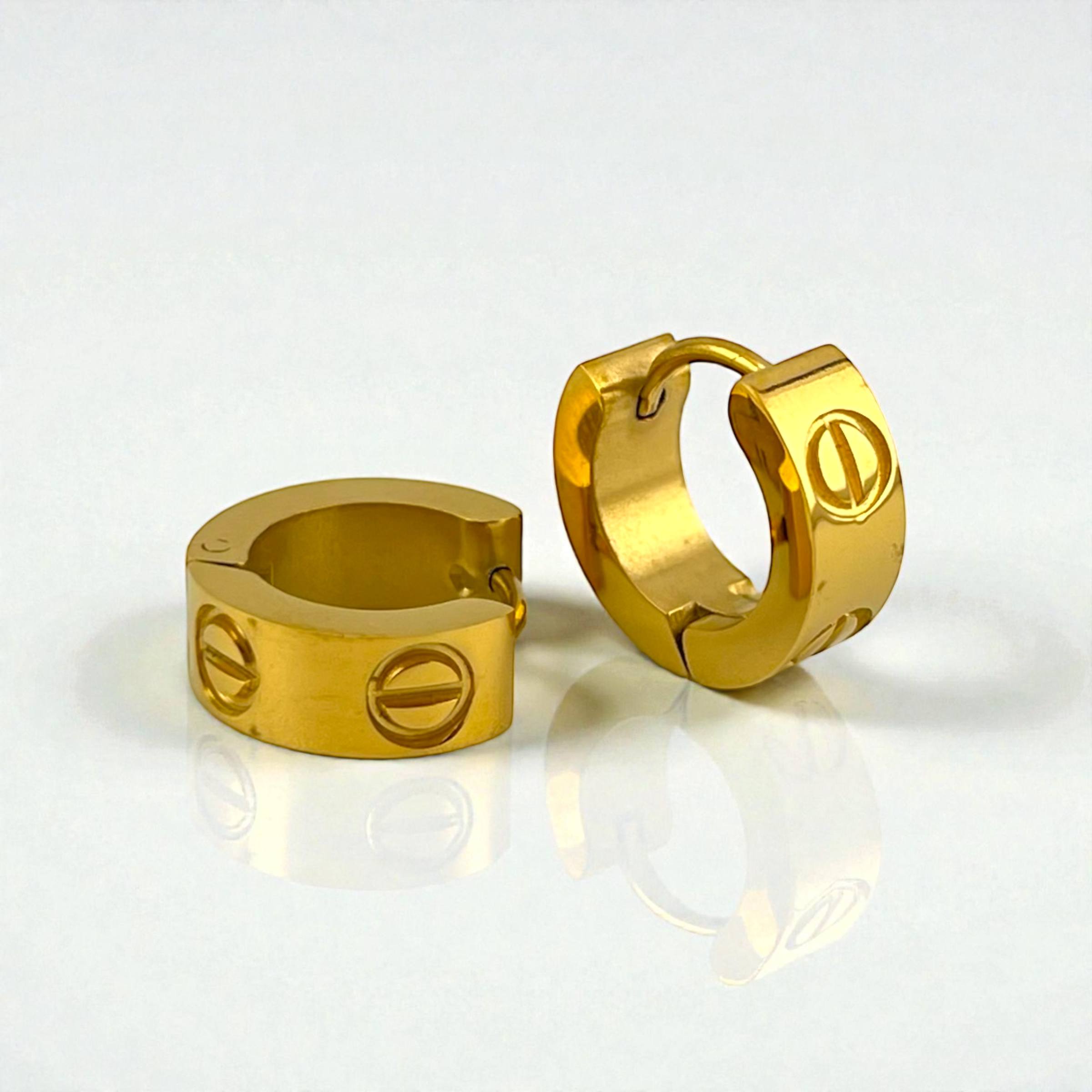 Stainless steel Cartier Gold Screw Detail Huggie Earrings – Bold Minimalism ✨