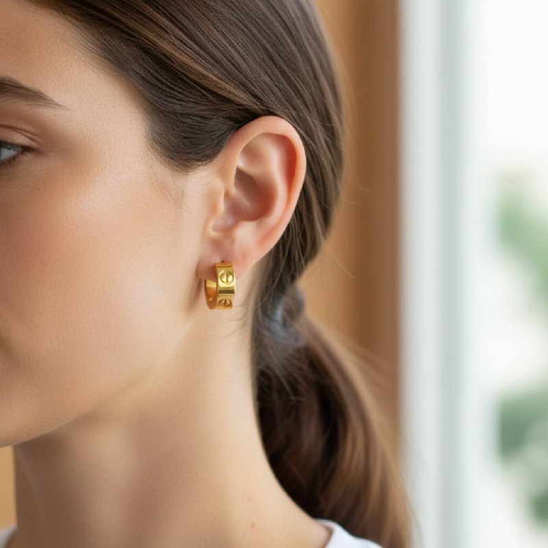 Stainless steel Cartier Gold Screw Detail Huggie Earrings – Bold Minimalism ✨
