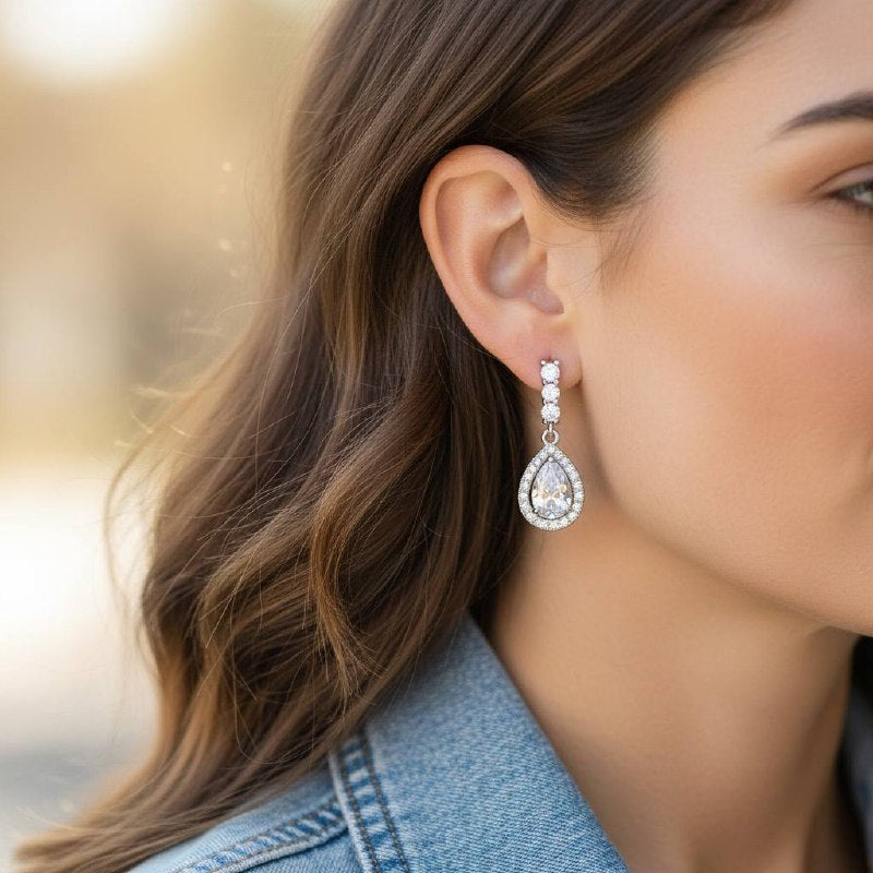 Teardrop Crystal Halo Earrings – Timeless Elegance ✨