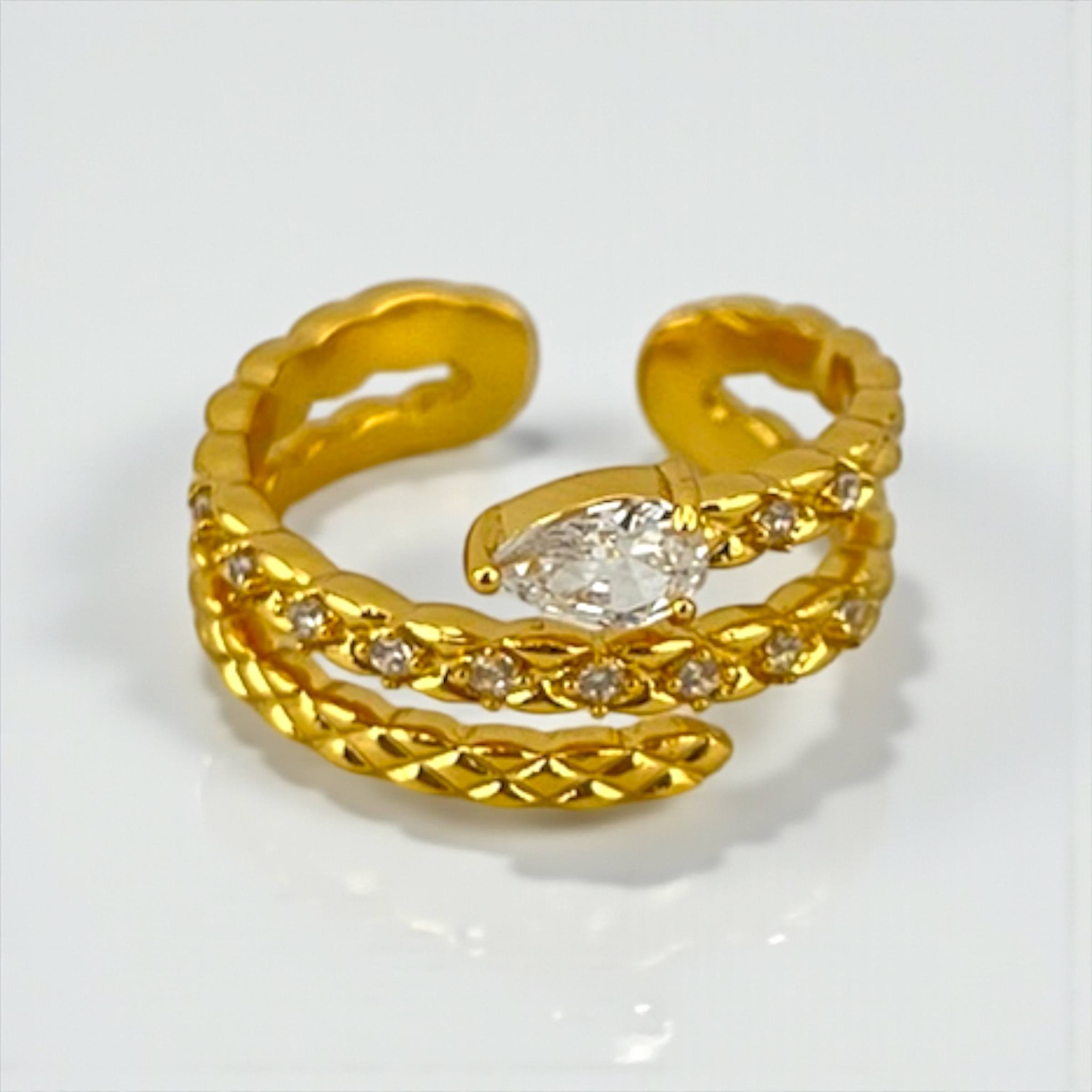 snake Crystal Wrap Ring – Golden Elegance