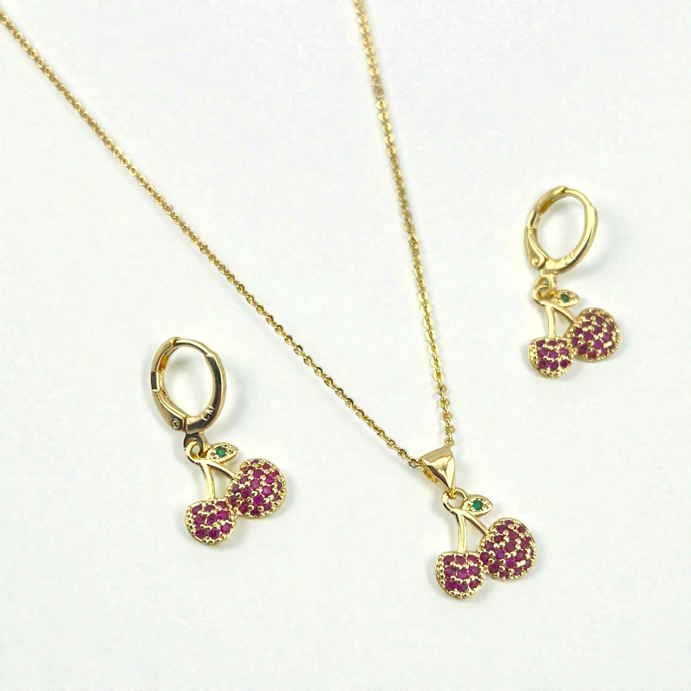 🍒Kids Cherry Jewelry Set – 18K Gold Plated Necklace & Earrings