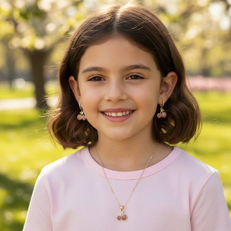 🍒Kids Cherry Jewelry Set – 18K Gold Plated Necklace & Earrings