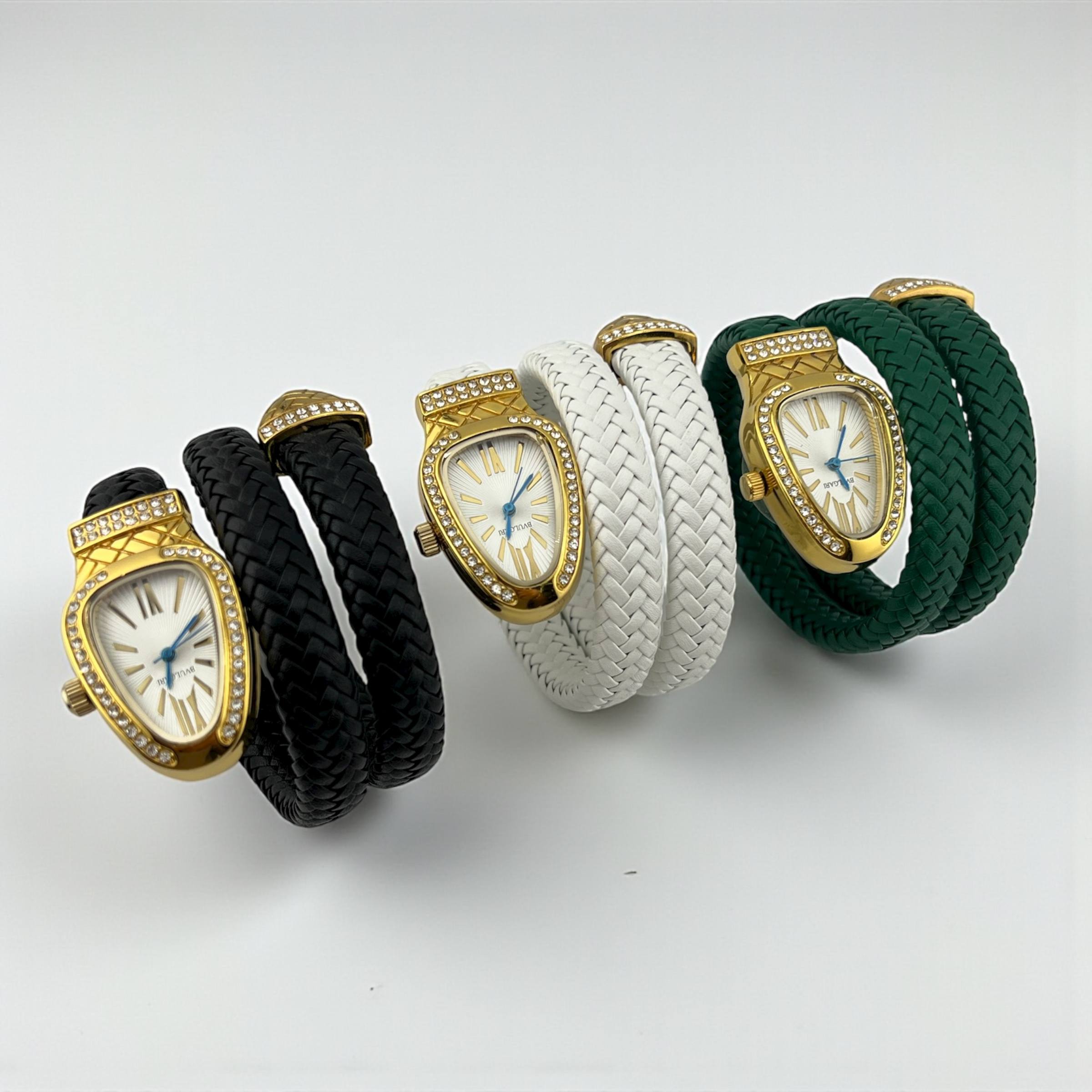 Serpenti Wrap Leather Watch – Gold Case with Crystals