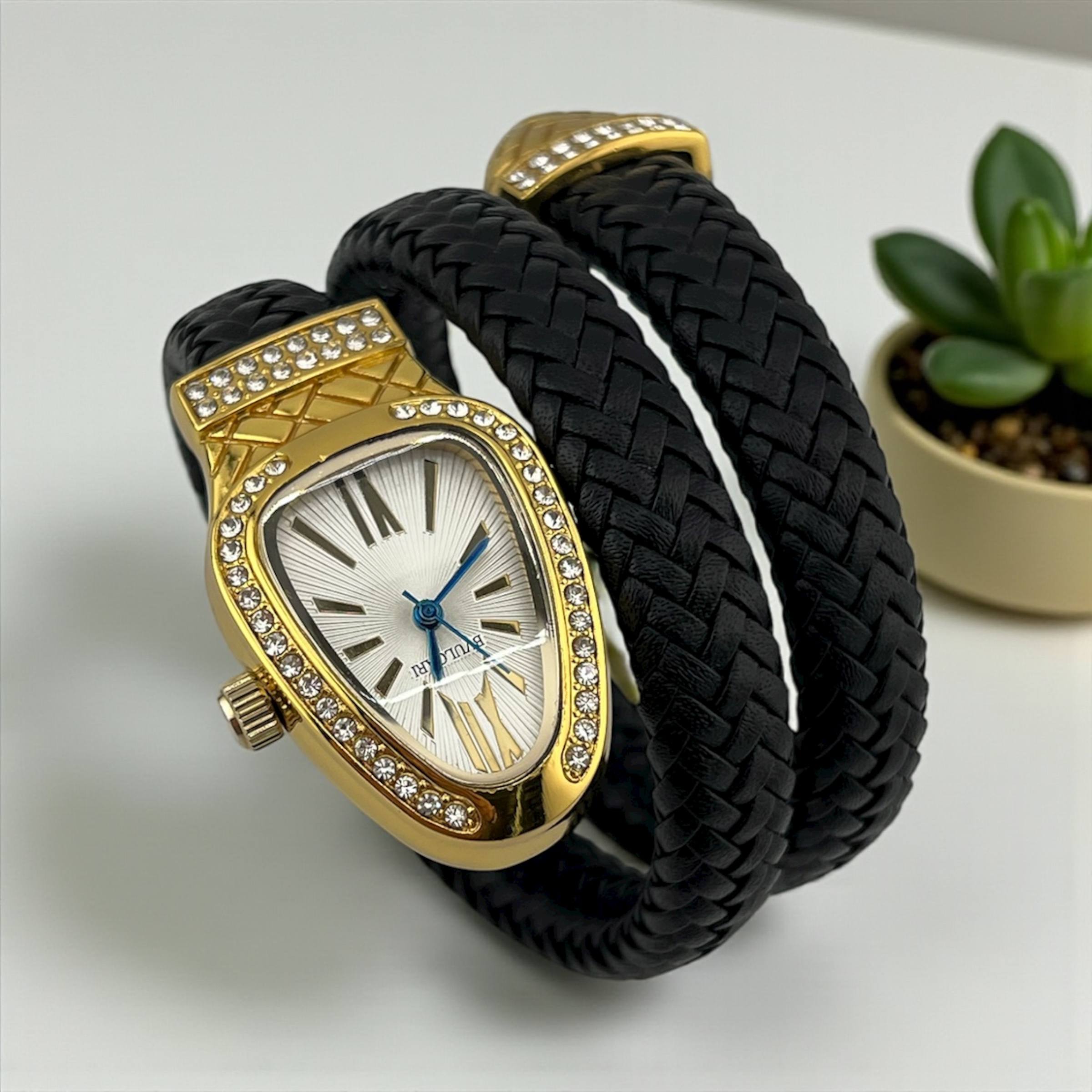 Serpenti Wrap Leather Watch – Gold Case with Crystals