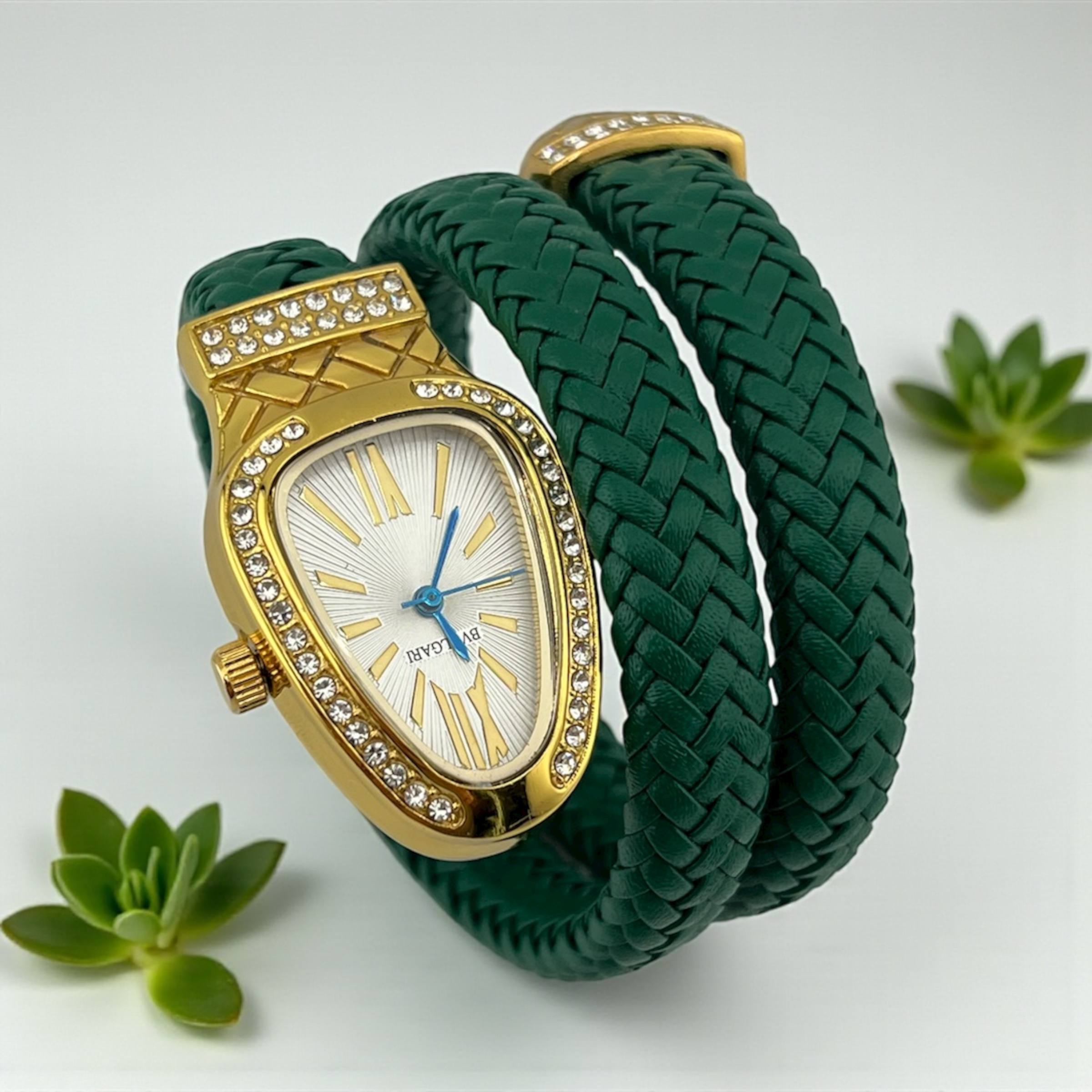 Serpenti Wrap Leather Watch – Gold Case with Crystals