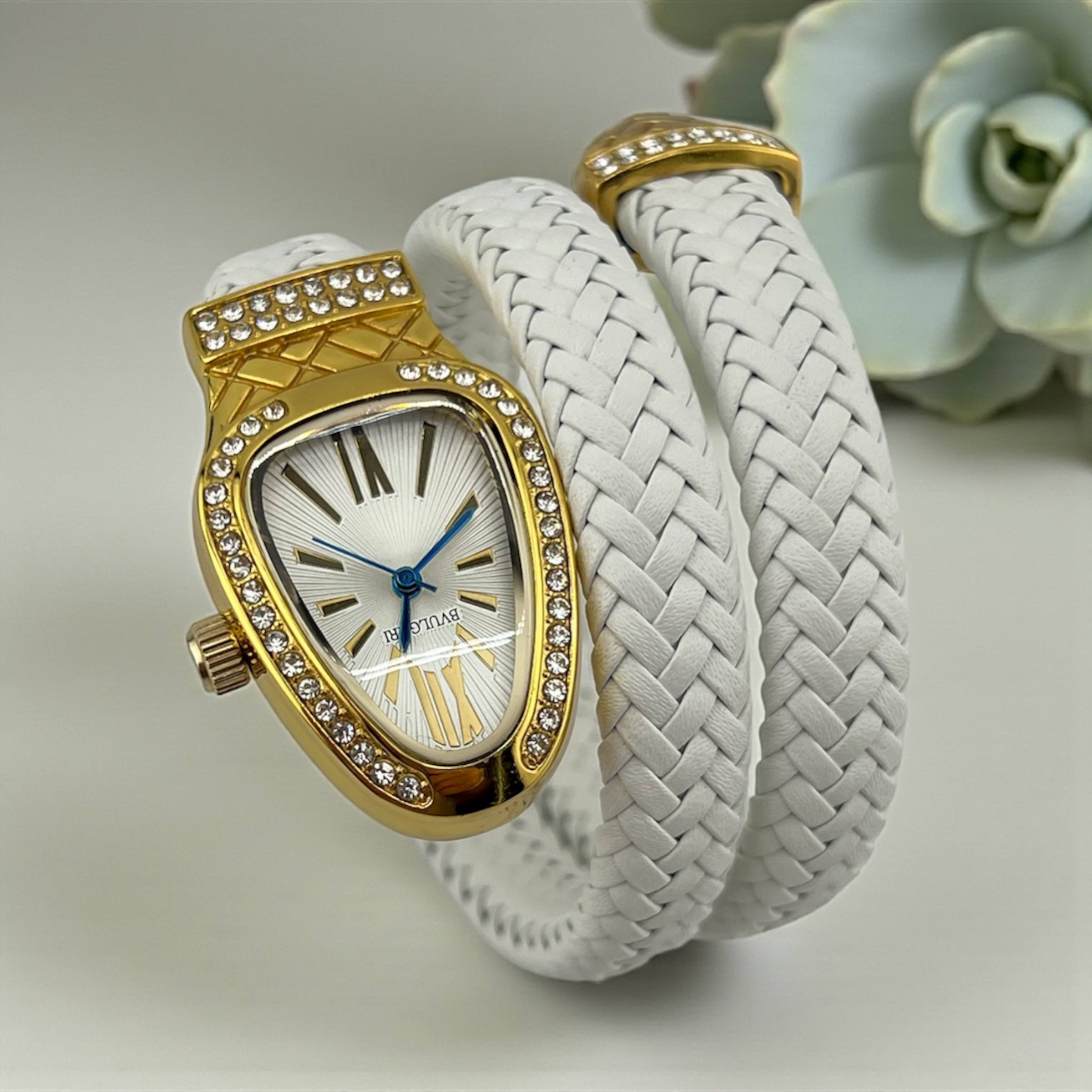 Serpenti Wrap Leather Watch – Gold Case with Crystals