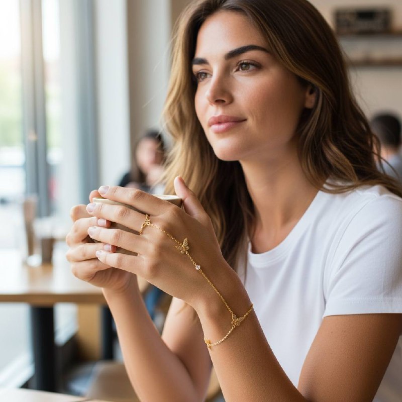 🦋 Poshewix “Butterfly Charm Hand Chain” – Graceful, Golden & Dreamy ✨