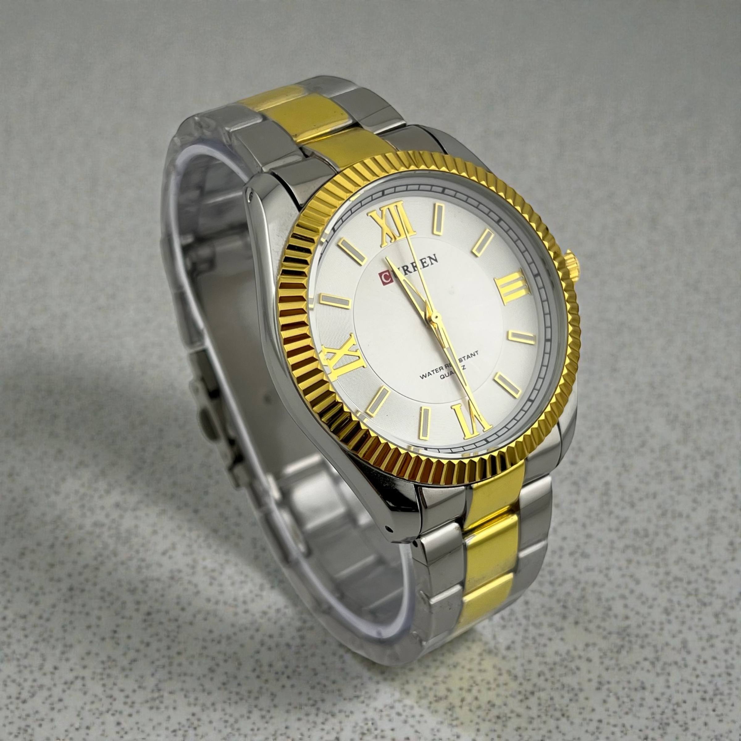 CURREN Two-Tone Roman Dial Quartz Watch – Silver & Gold