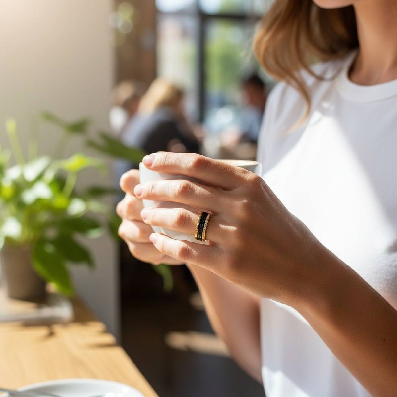 Black Textured Luxe Band Ring (Gold Finish)