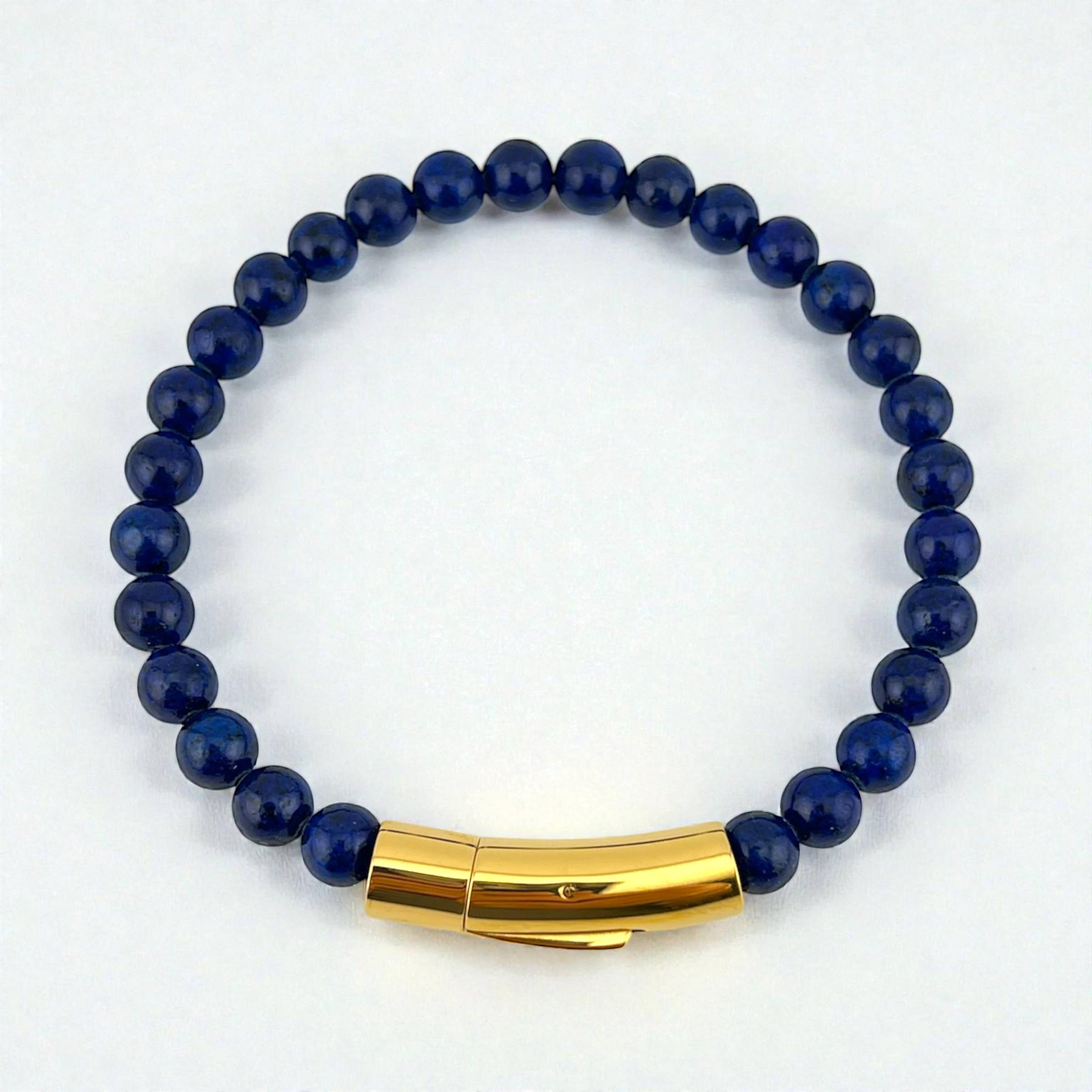 Lapis Bead Bracelet – Gold Magnetic Clasp