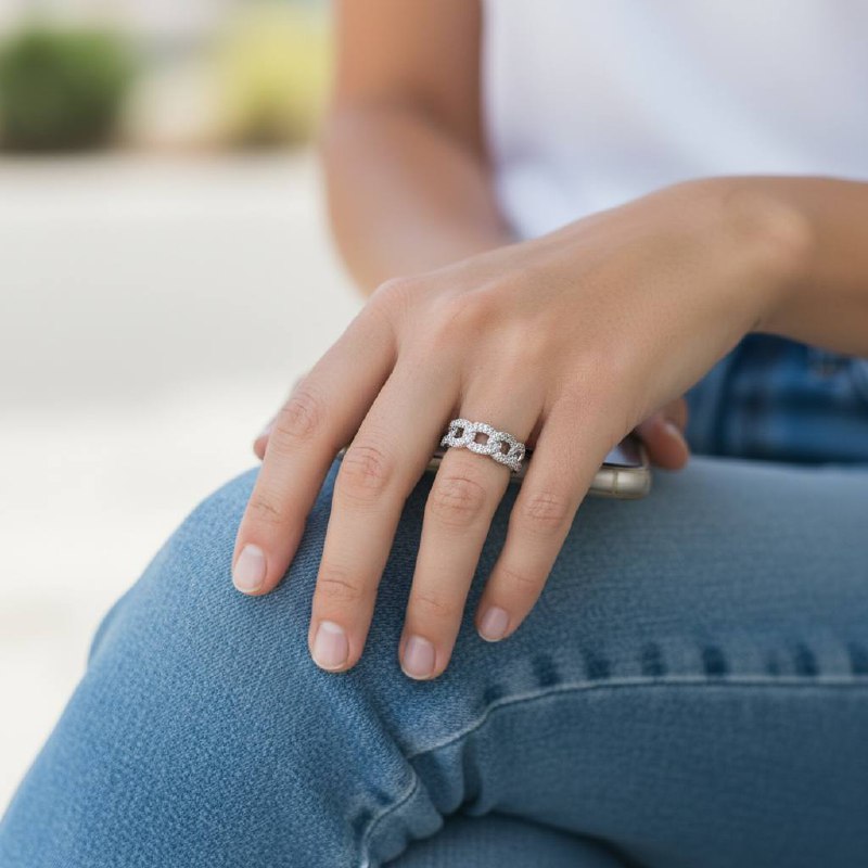 Crystal Chain Link Ring – Silver and gold