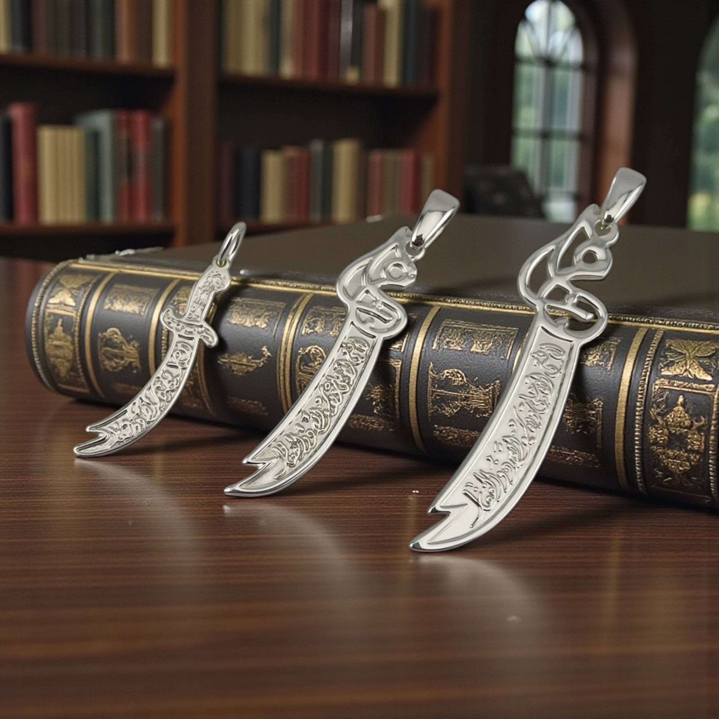 ⚔️Silver 925 Zulfiqar Sword Pendant – Islamic Calligraphy Edition