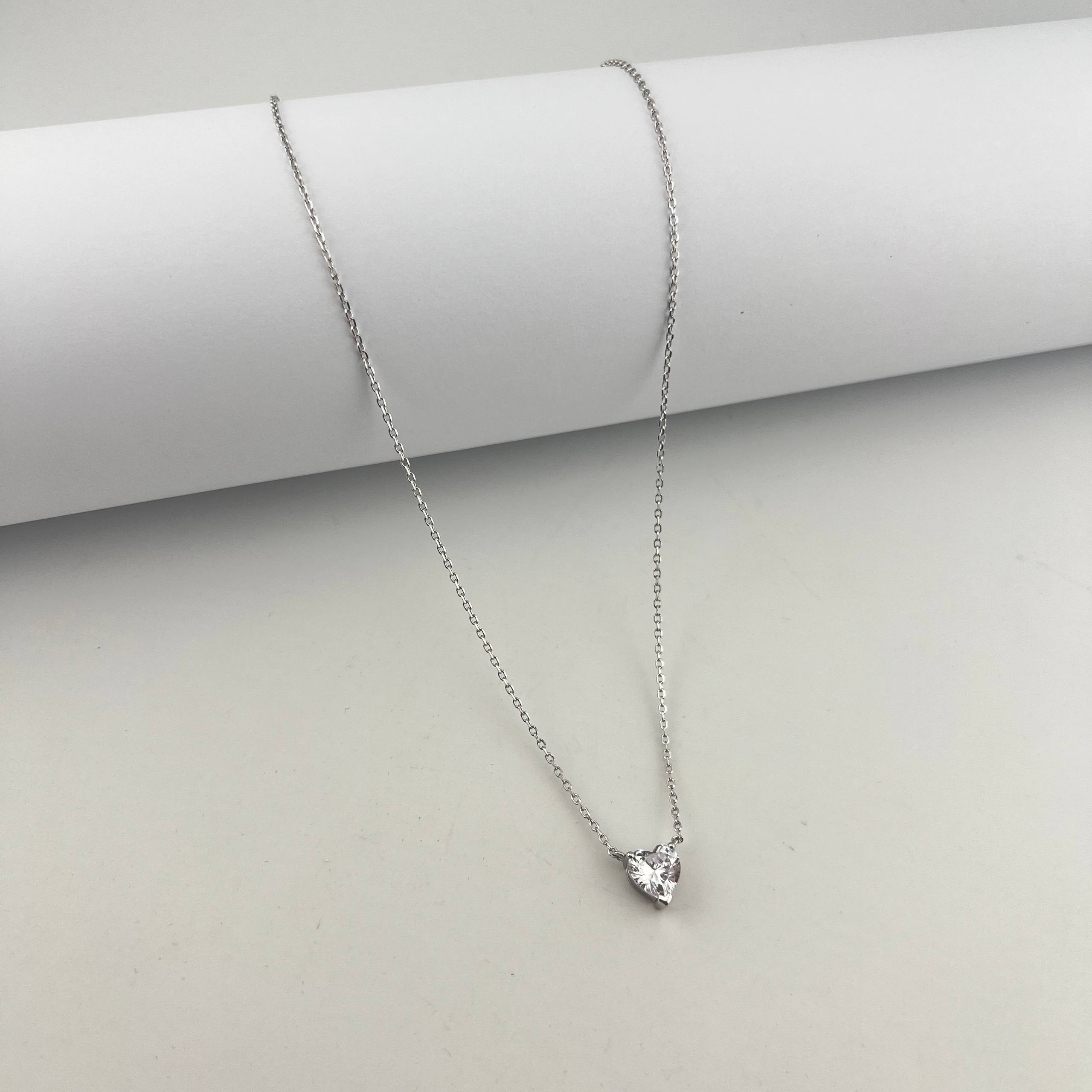 Mini Heart Crystal Necklace – Silver Minimalist Elegance