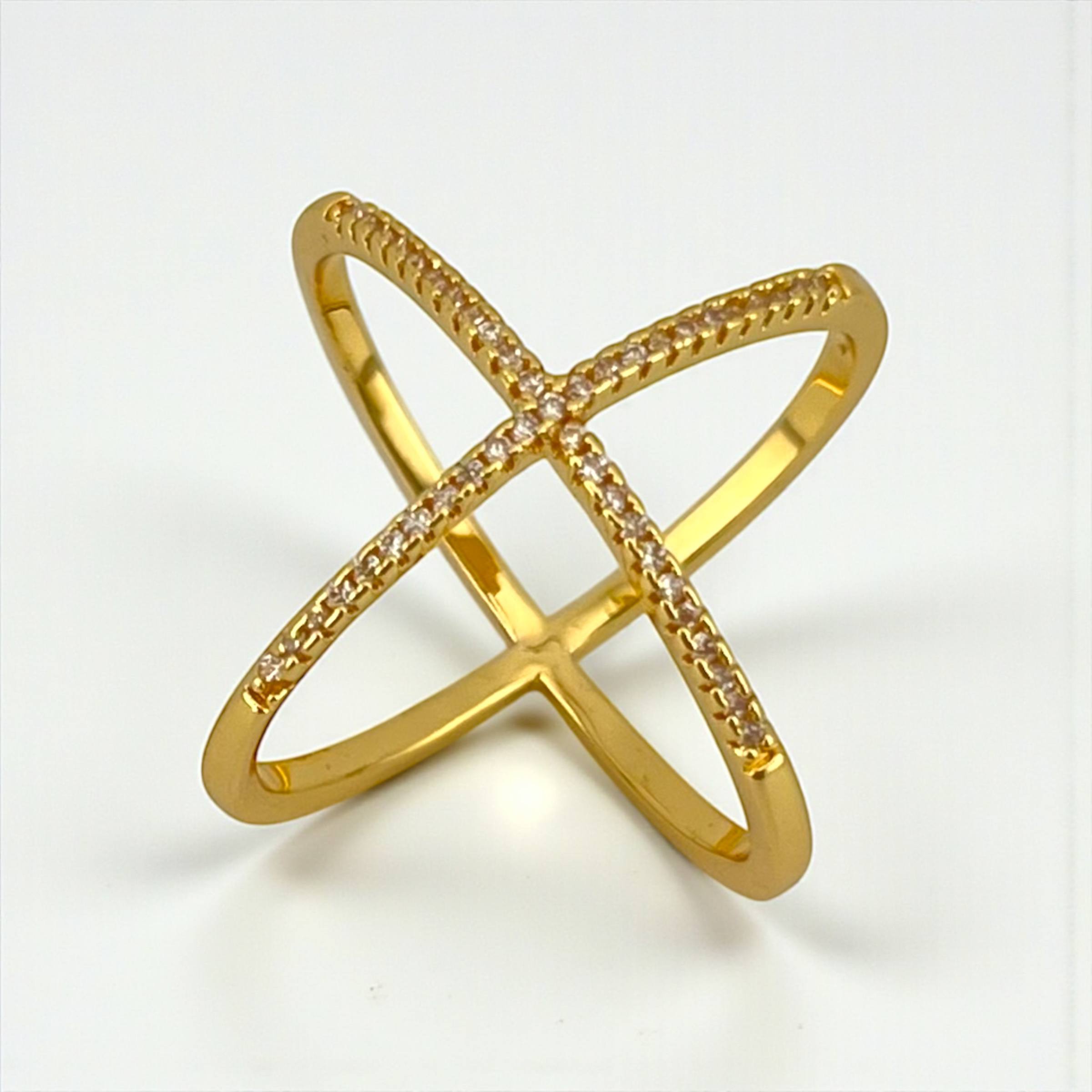 X ring Criss-Cross Sparkle Ring – Gold