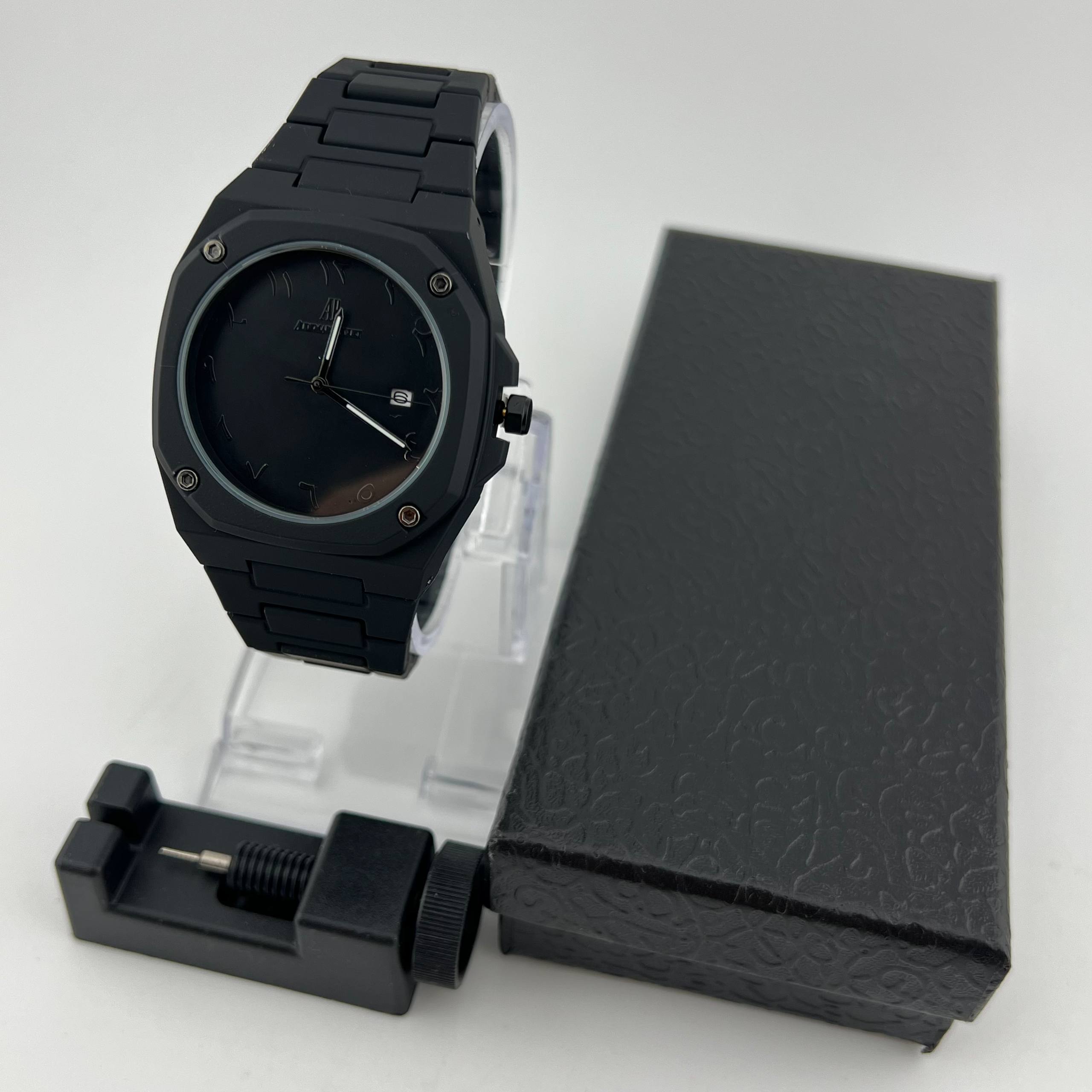 ⌚Audemars piguet All-Black Stainless Steel Watch – Bold & Minimal