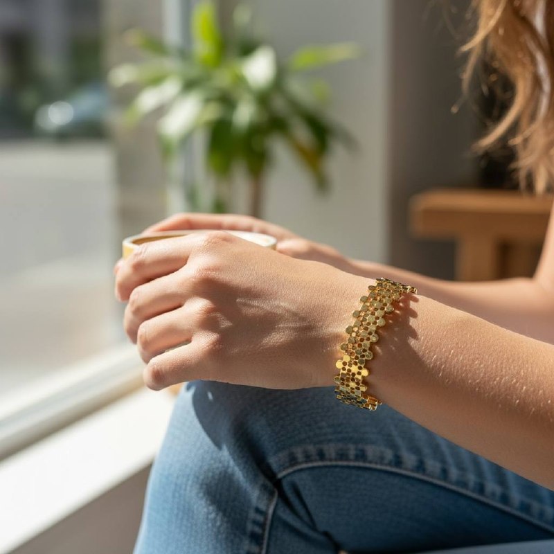 Honeycomb Gold Bangle – Geometric Cut-Out Bracelet
