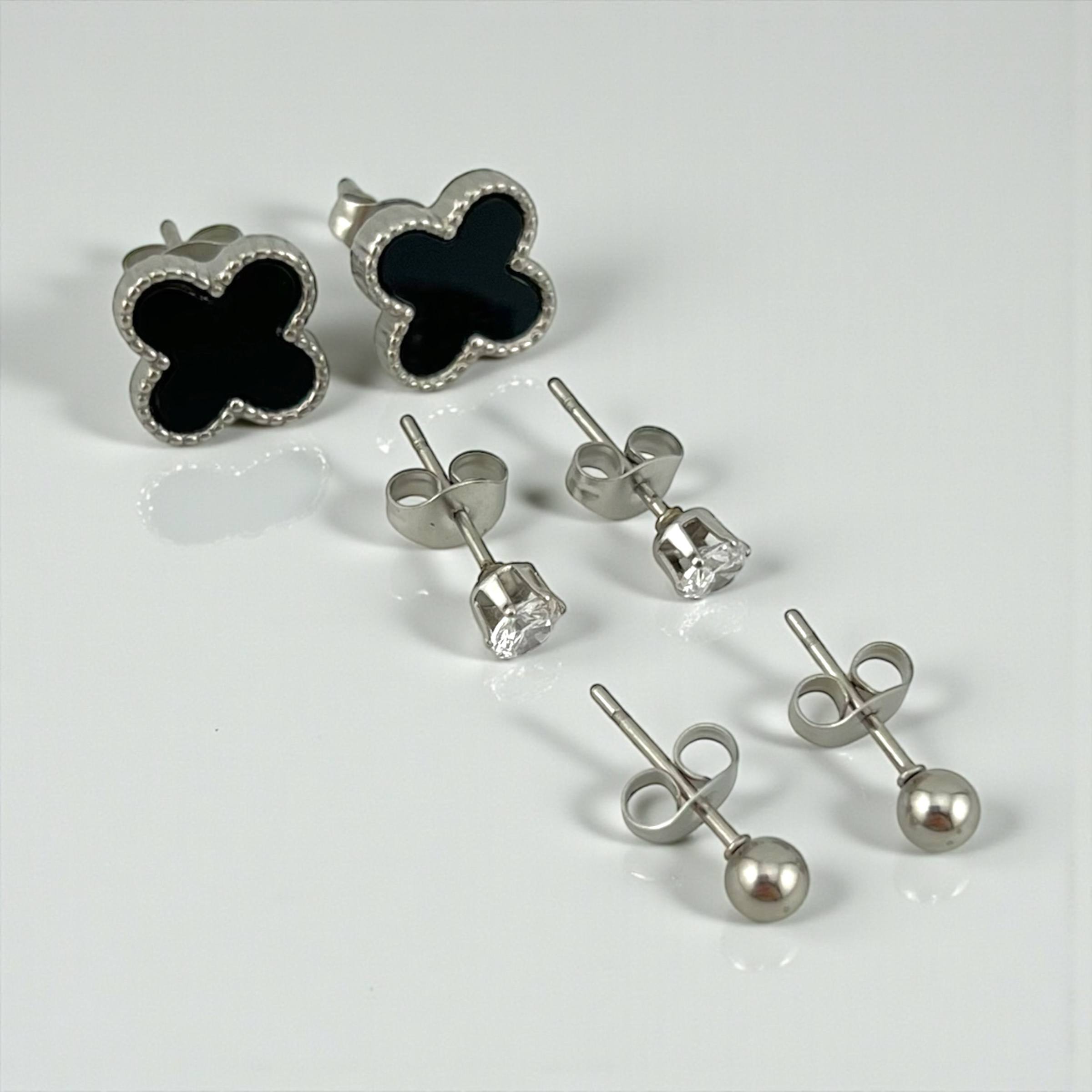 ✨ Silver Trio Stud Earrings Set