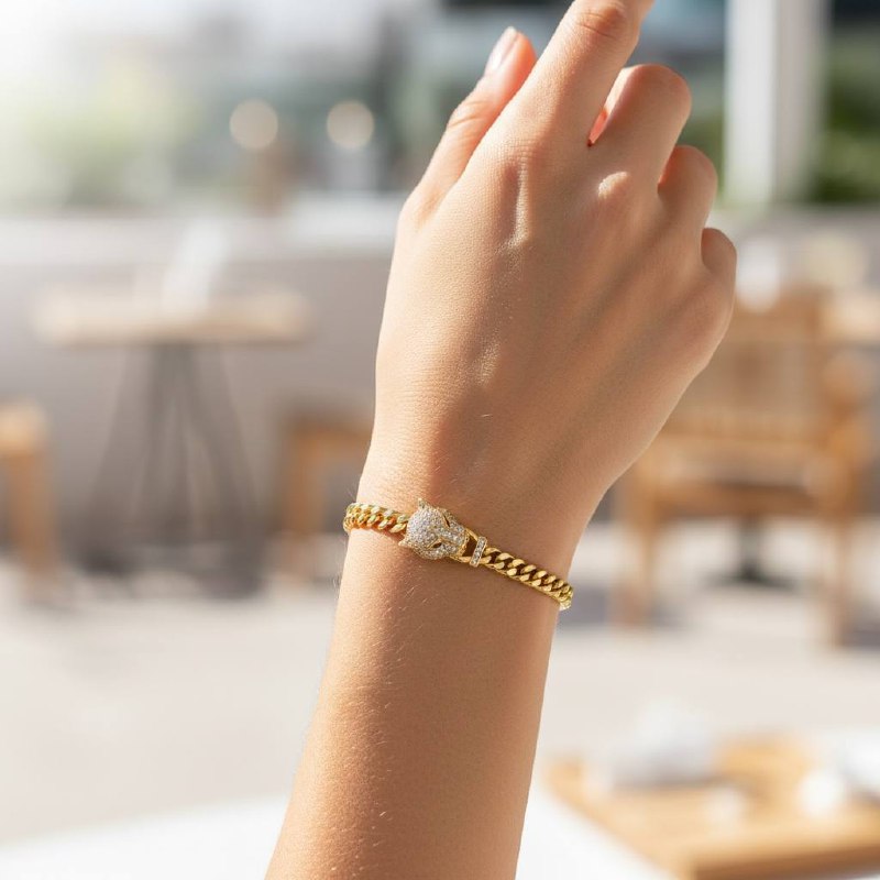 LION Panther Head Chain Bracelet – Gold Finish