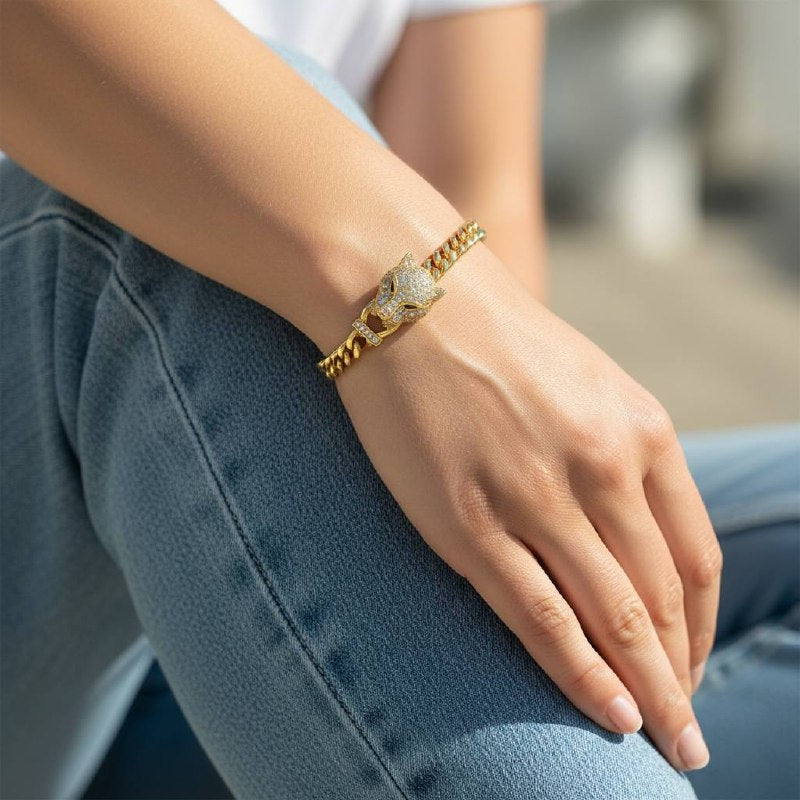 LION Panther Head Chain Bracelet – Gold Finish