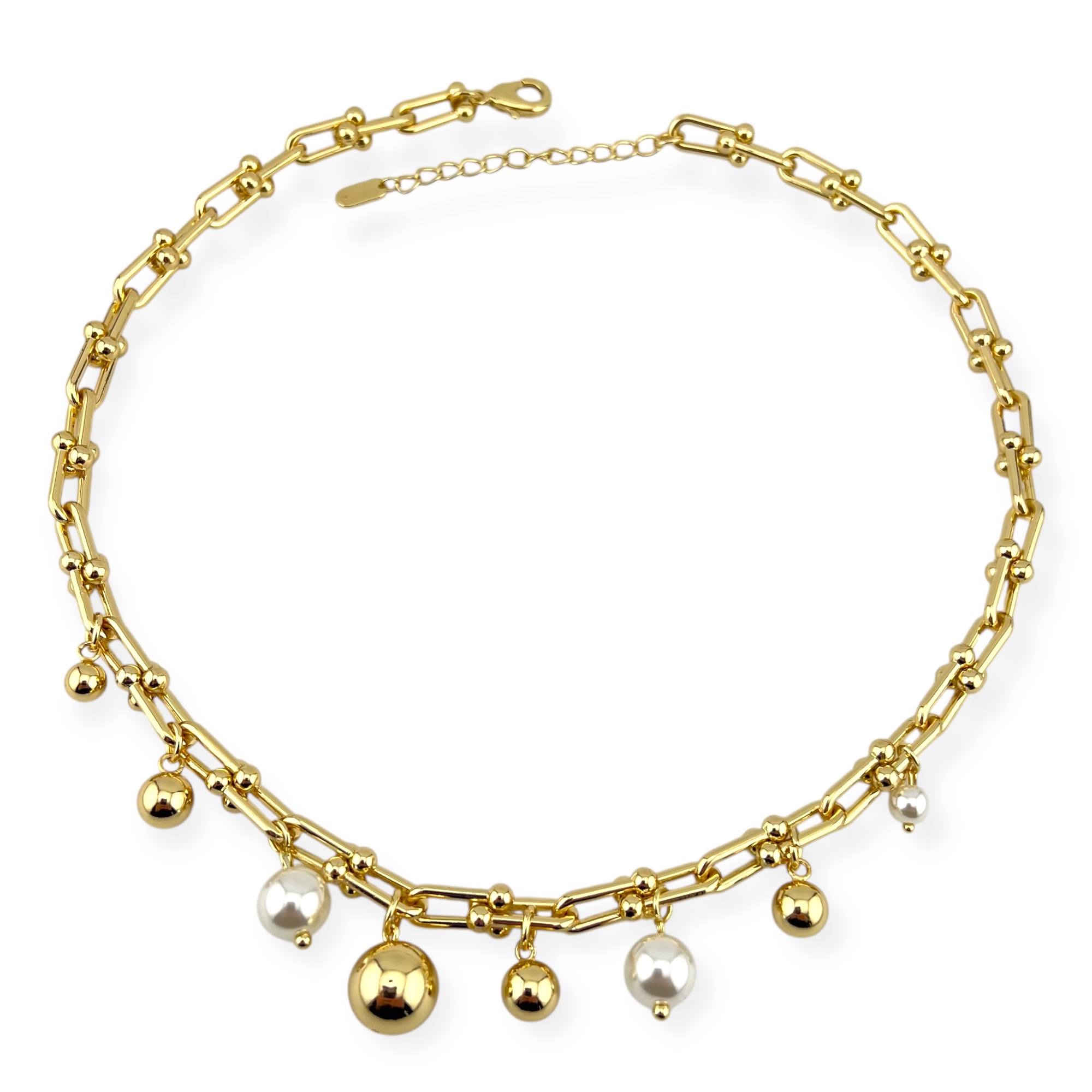 tiffany Pearl & Gold Charm Necklace – Playful Elegance