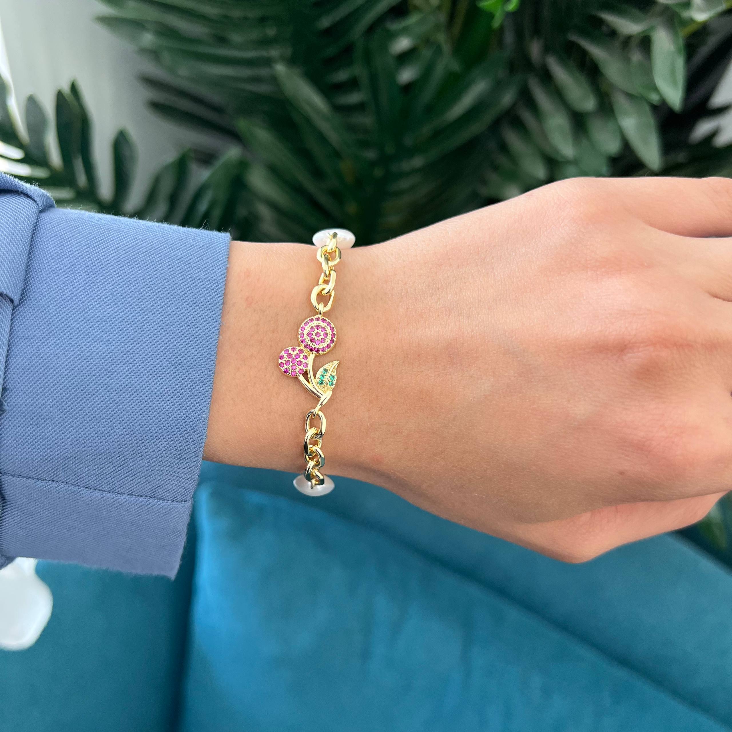 “Cherry Love” Gold-Plated Bracelet 🍒🤍