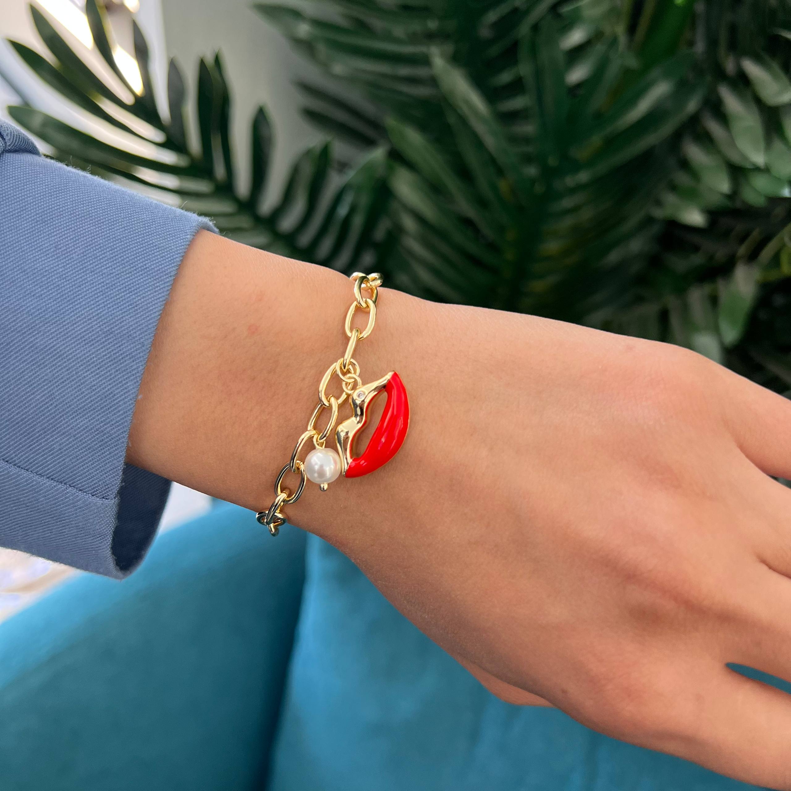 Red Lips Charm Bracelet – Bold Love Statement 💋