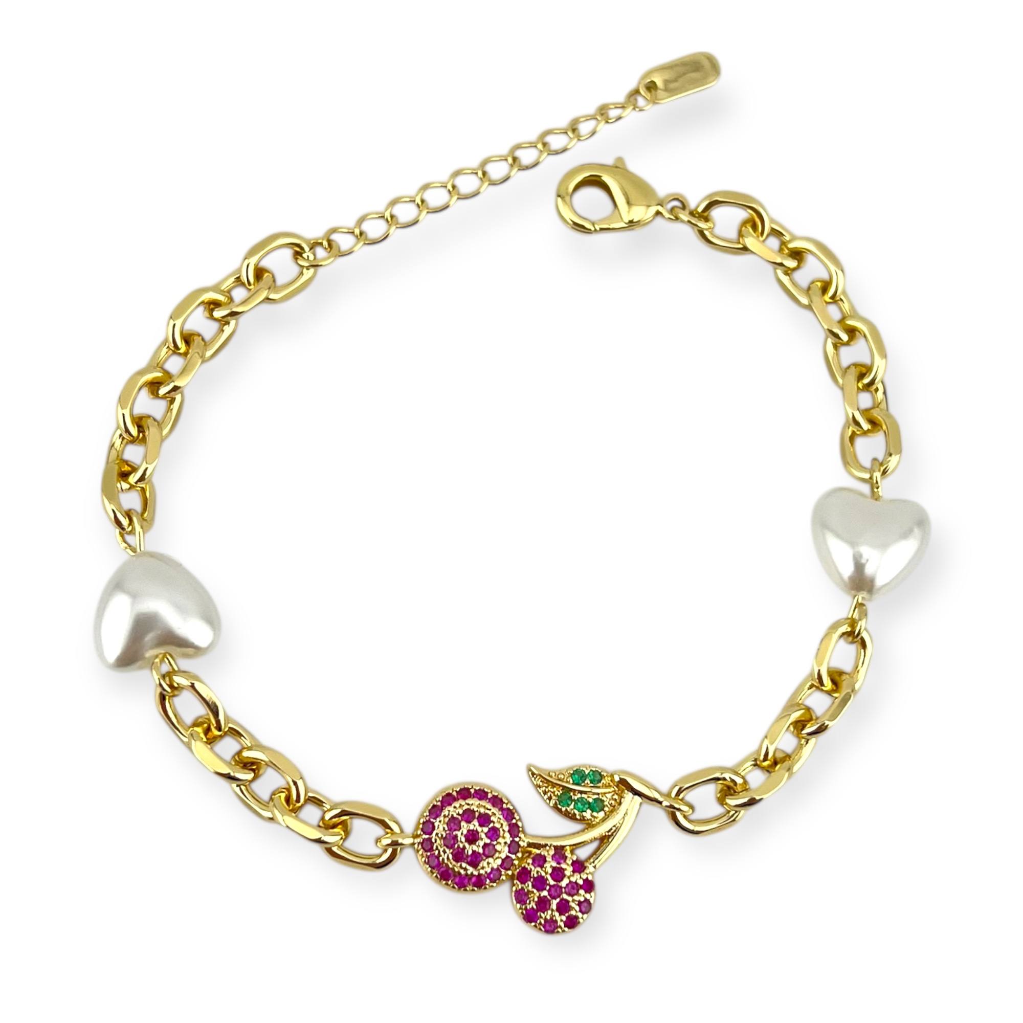“Cherry Love” Gold-Plated Bracelet 🍒🤍