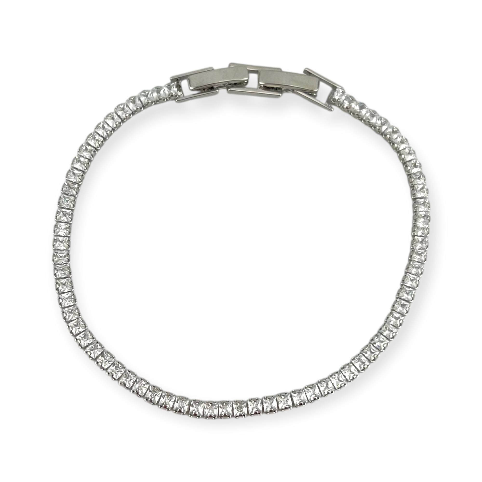 silver color Diamond square Tennis Bracelet 💠