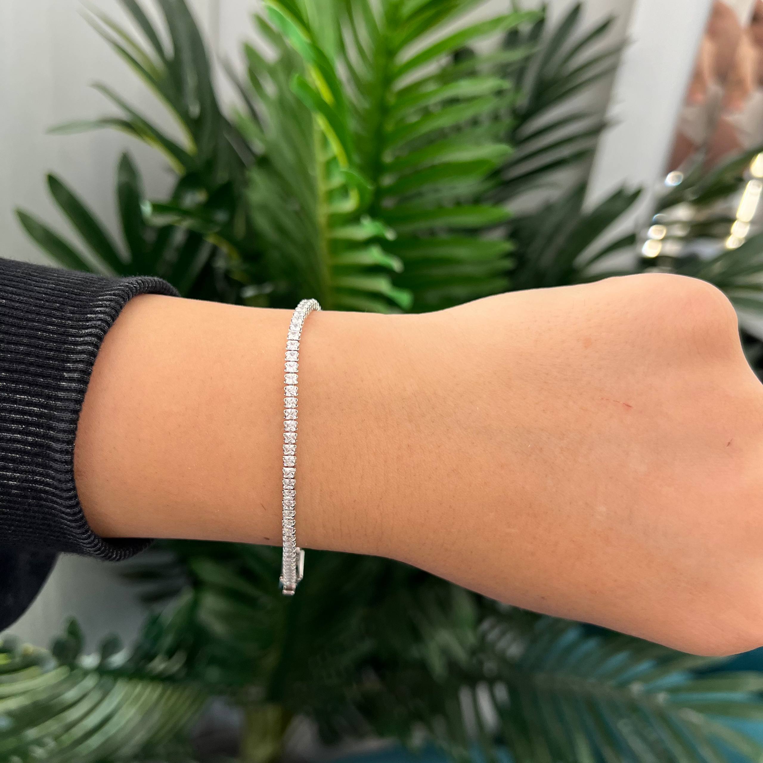 silver color Diamond square Tennis Bracelet 💠