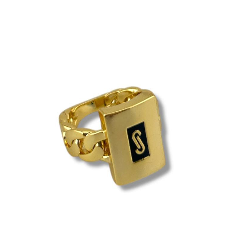 “S Bold Signet Ring – Gold Statement Piece”